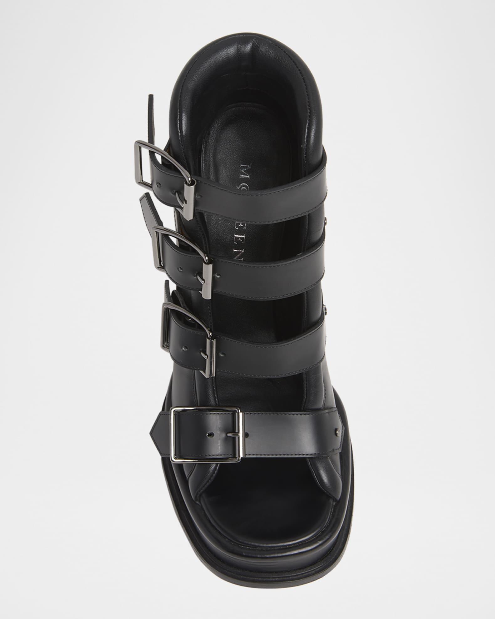 Buckle Leather Peep-Toe Sandals Product Image