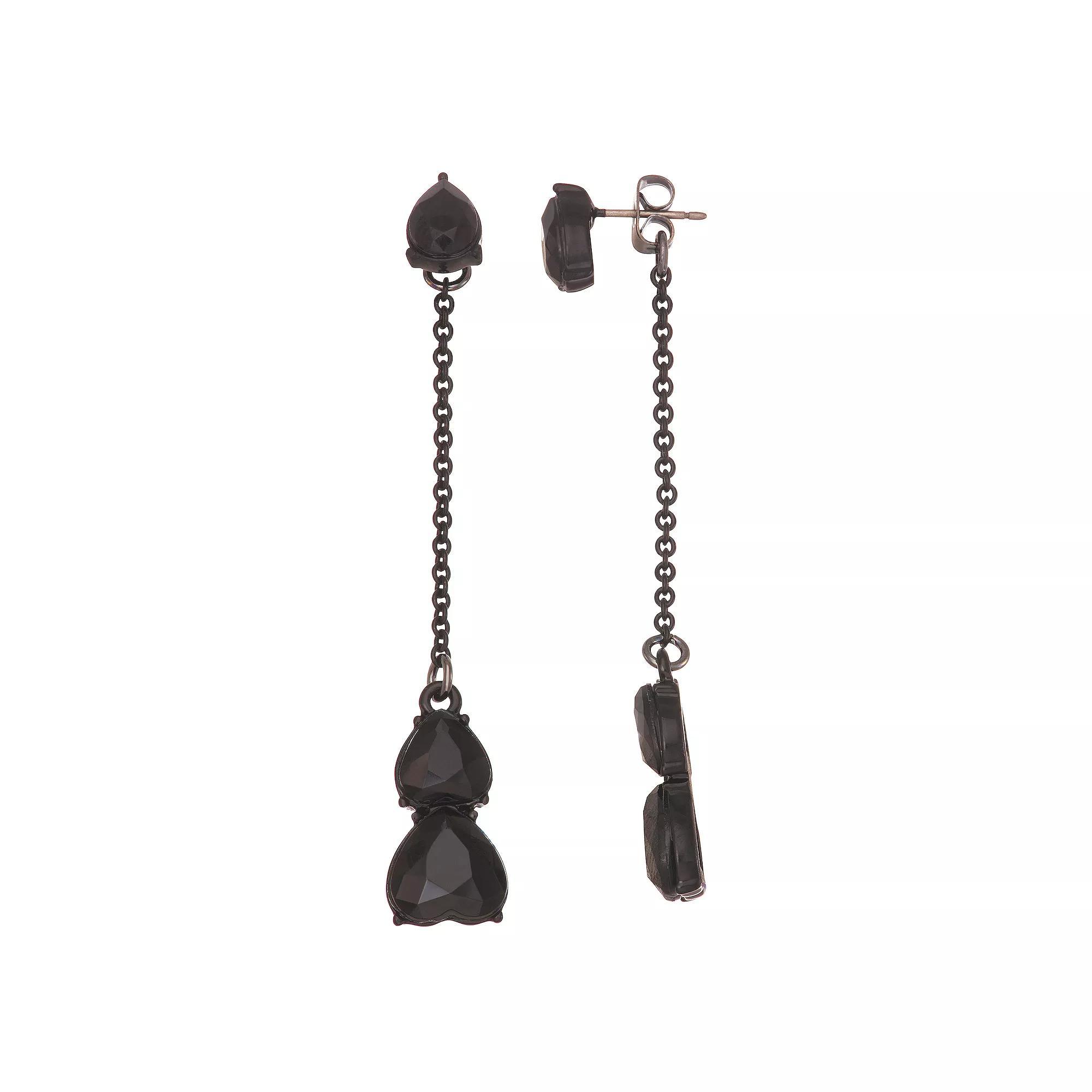 Simply Vera Vera Wang Jet Tone Front-Back Chain Heart Linear Earrings, Womens, Black Product Image