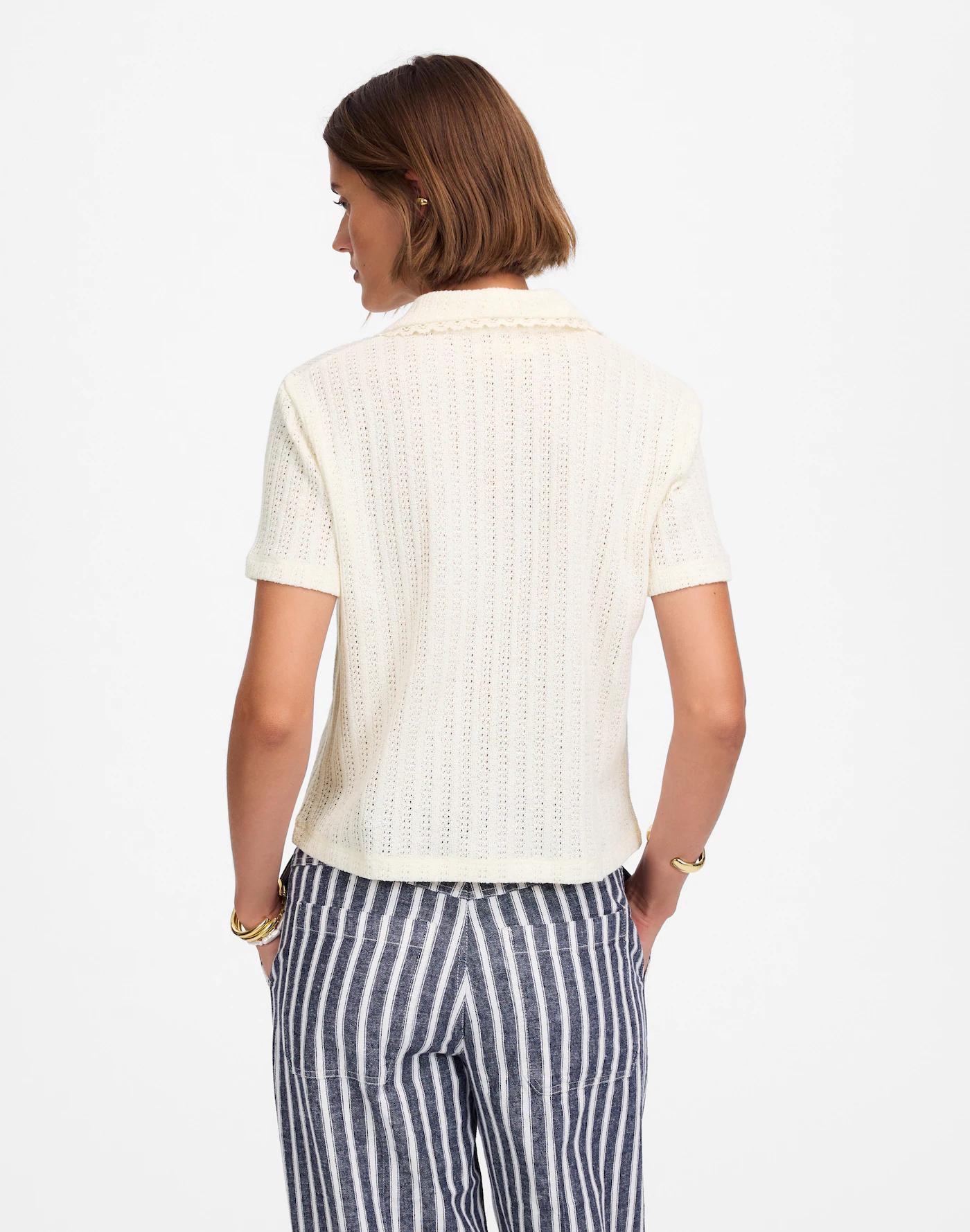Crochet-Knit V-Neck Sweater Tee Product Image