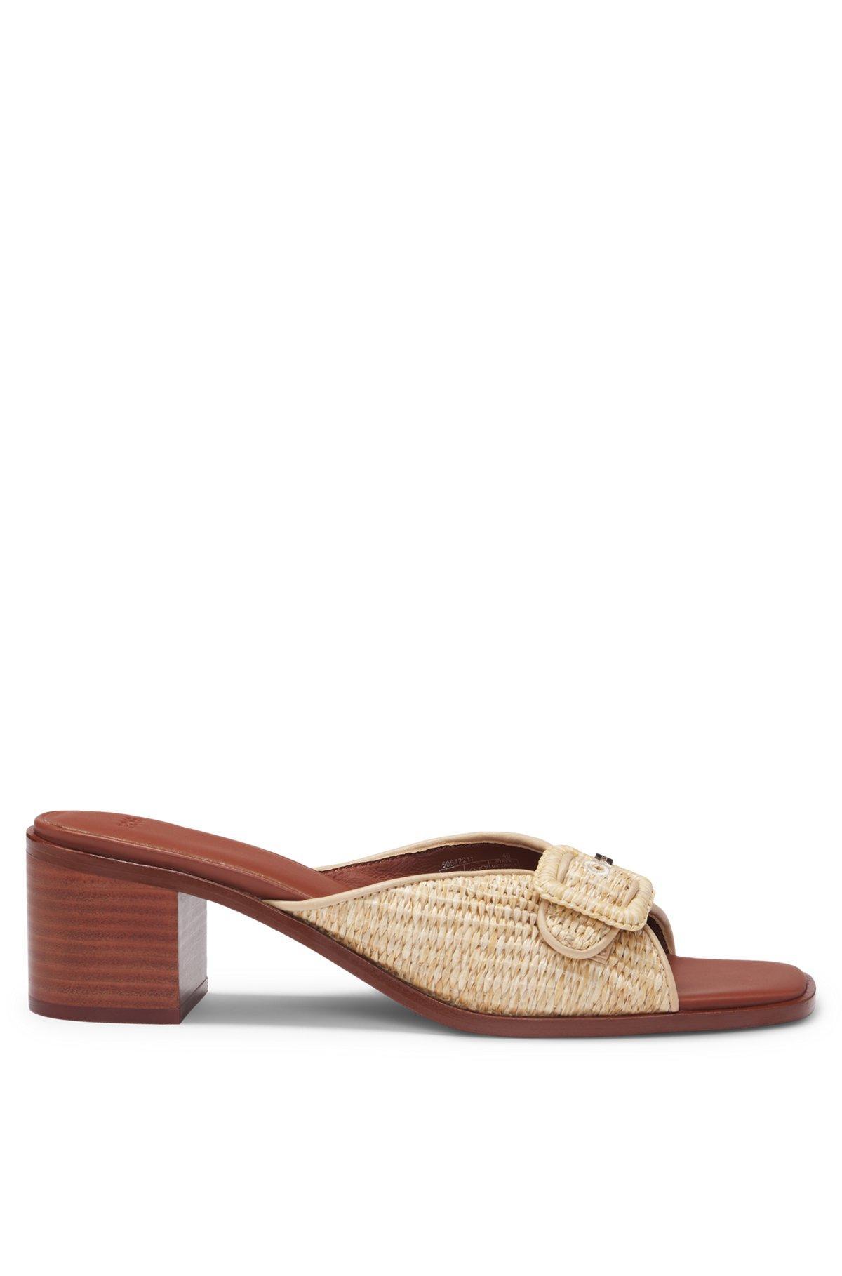 Raffia mules with leather trims Product Image