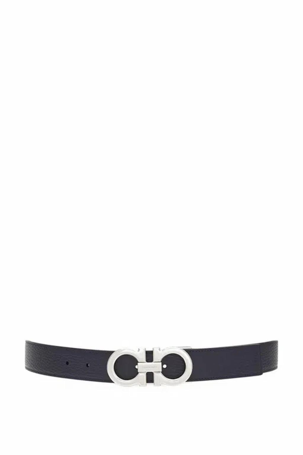 FERRAGAMO Midnight Blue Leather Reversible Belt In Midnight/oxblood Product Image