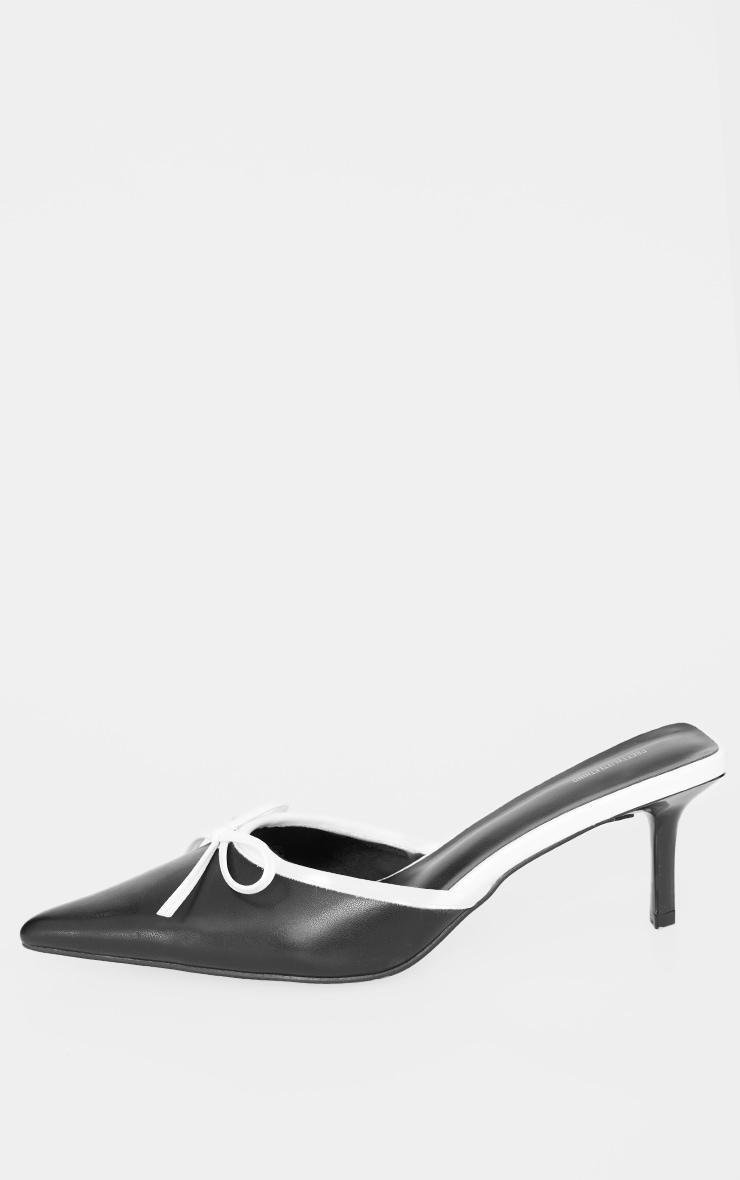 Monochrome Pu Point Toe Bow Detail Mid Heeled Court Mules Product Image