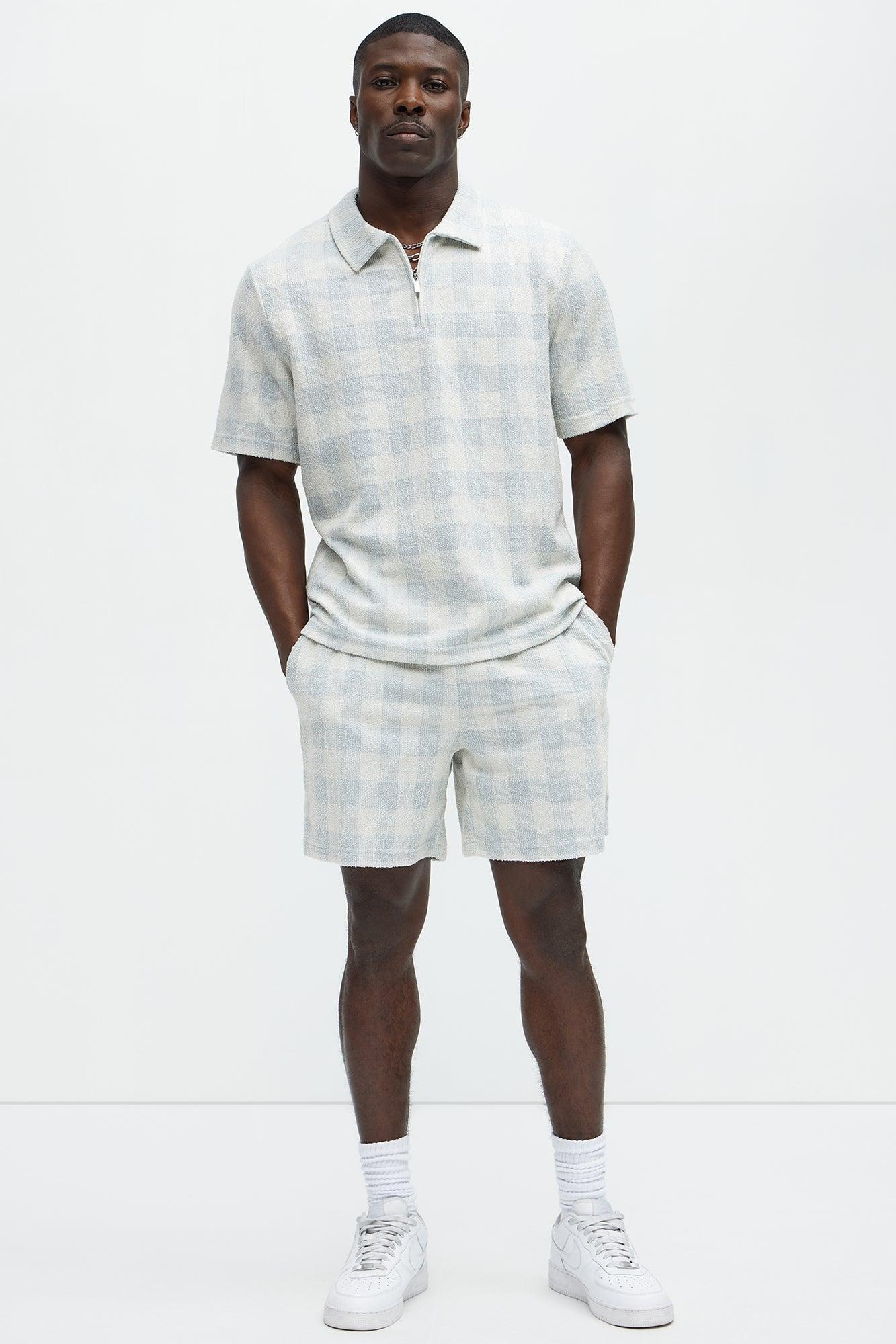 Ezra Checkered Textured Shorts - Blue/combo Product Image