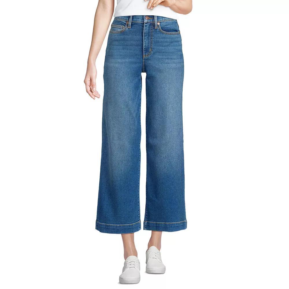 Women's Lands' End Recover Denim High Rise Wide Leg Crop Jeans, Size: 10, River Rinse Product Image