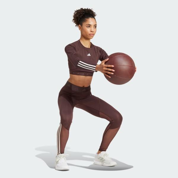 adidas Hyperglam Training Cropped Long Sleeve Tee Shadow Brown M Womens Product Image