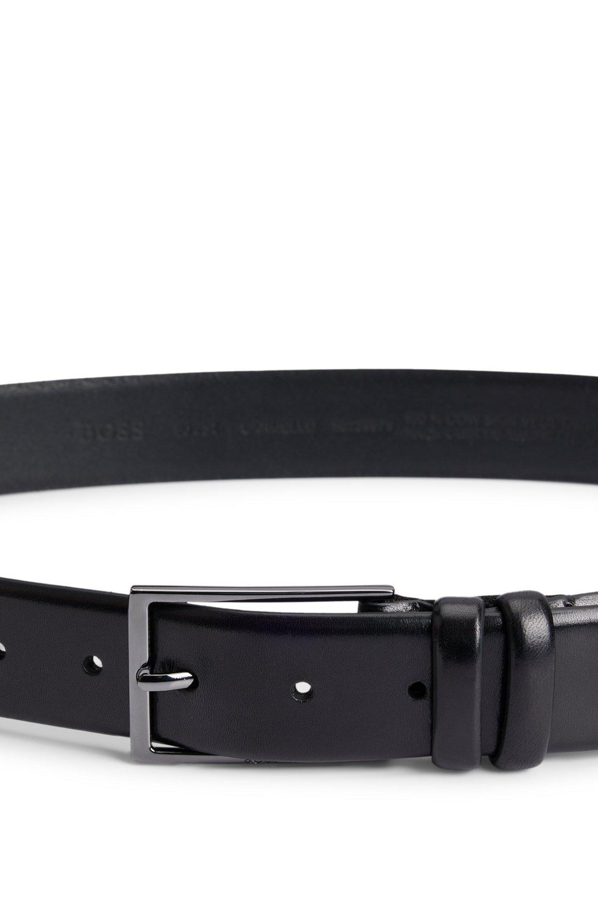 BOSS - Vegetable-tanned leather belt with gunmetal hardware - Black Product Image