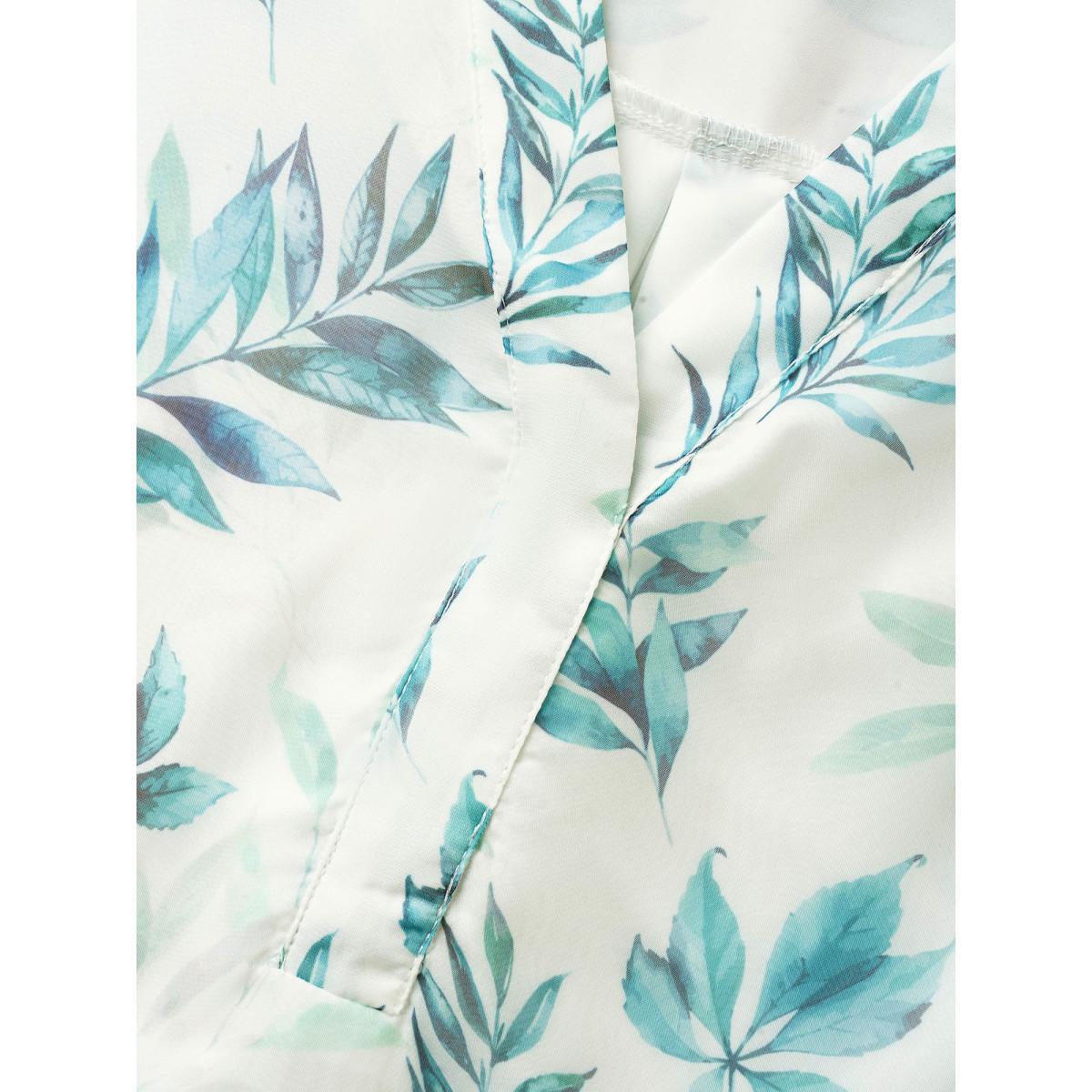 Plus Size Emerald Chiffon Tropical Print Petal Sleeve Blouse Women Elegant Half Sleeve Flat collar with V-notch Everyday Blouses BloomChic 14-16/1X Product Image