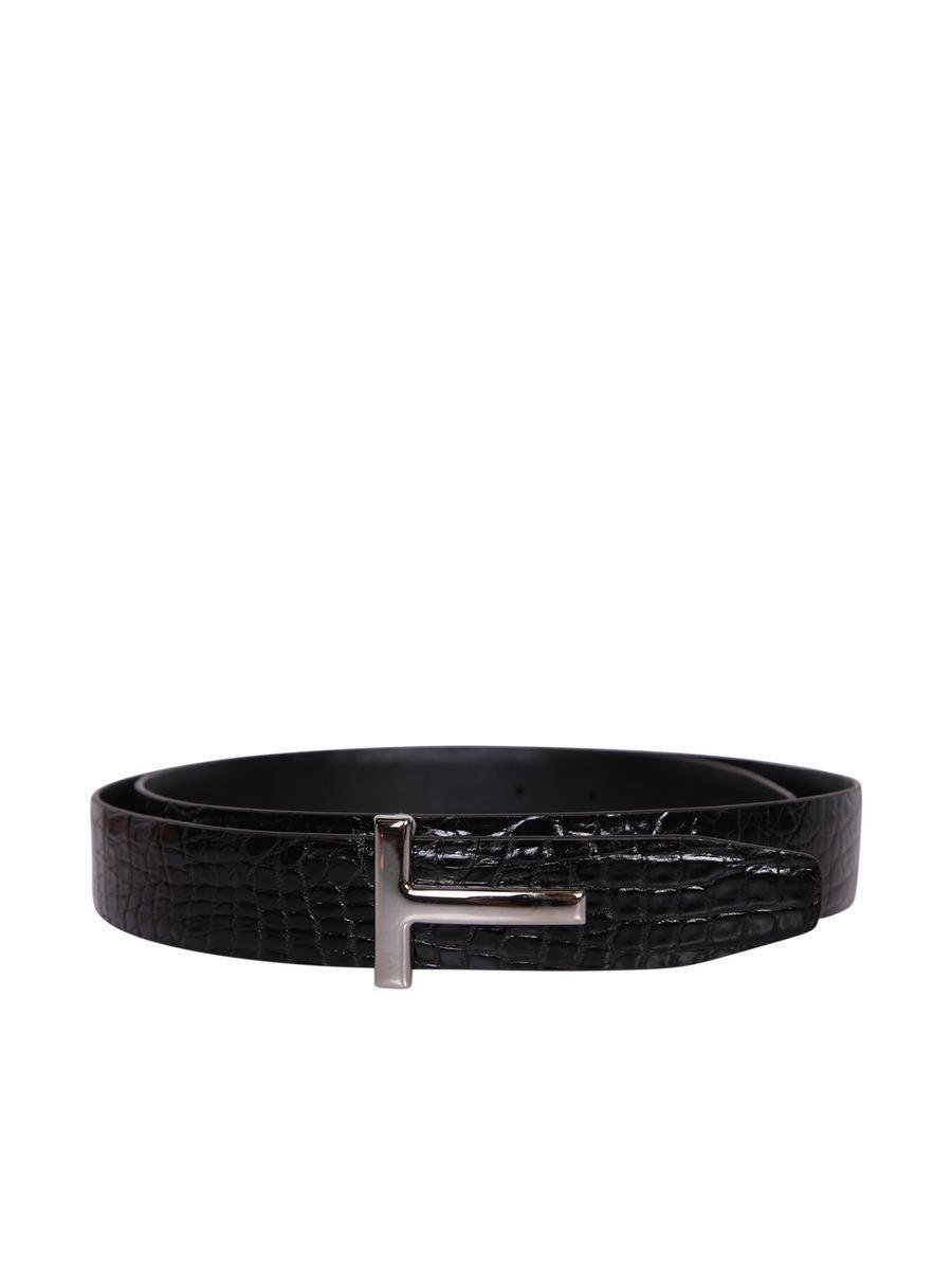 TOM FORD T Logo Embossed Buckle Belt In Brown Product Image