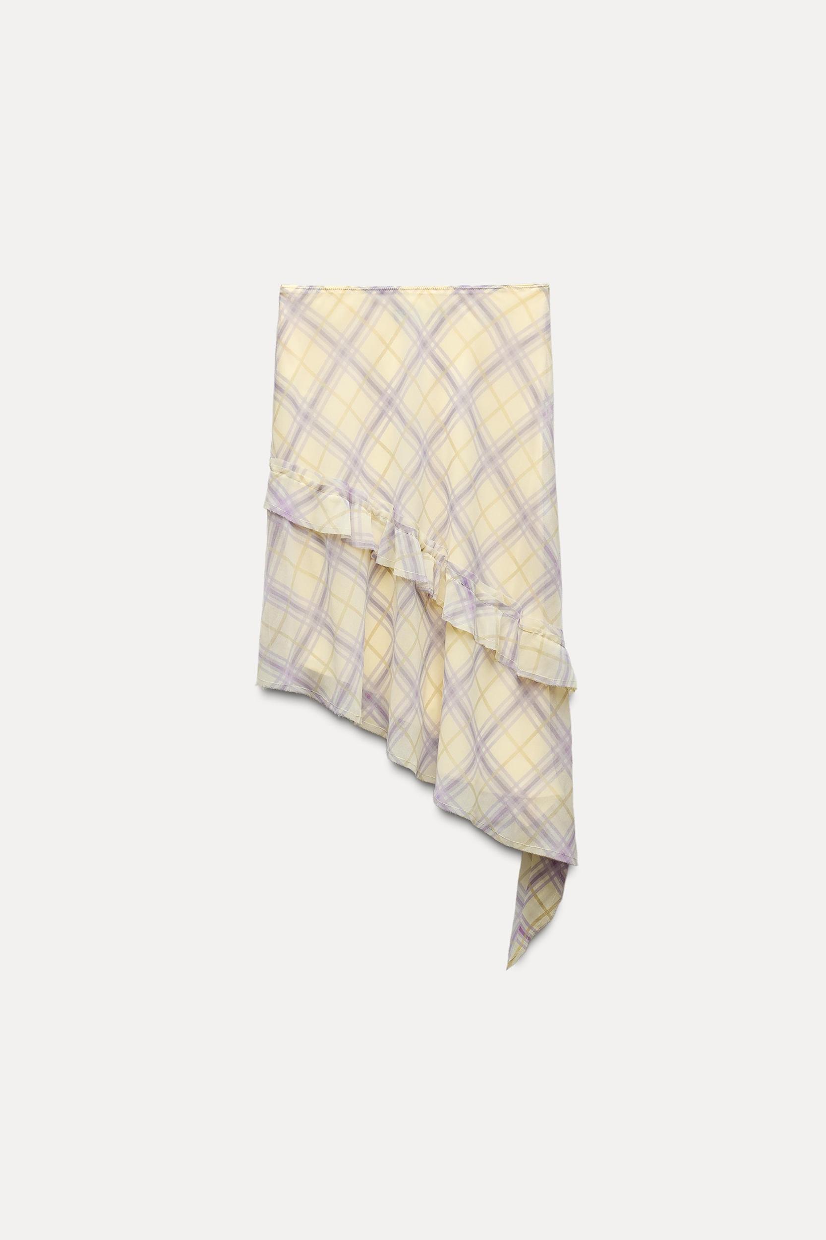 ASYMMETRIC PLAID SKIRT WITH RUFFLES Product Image