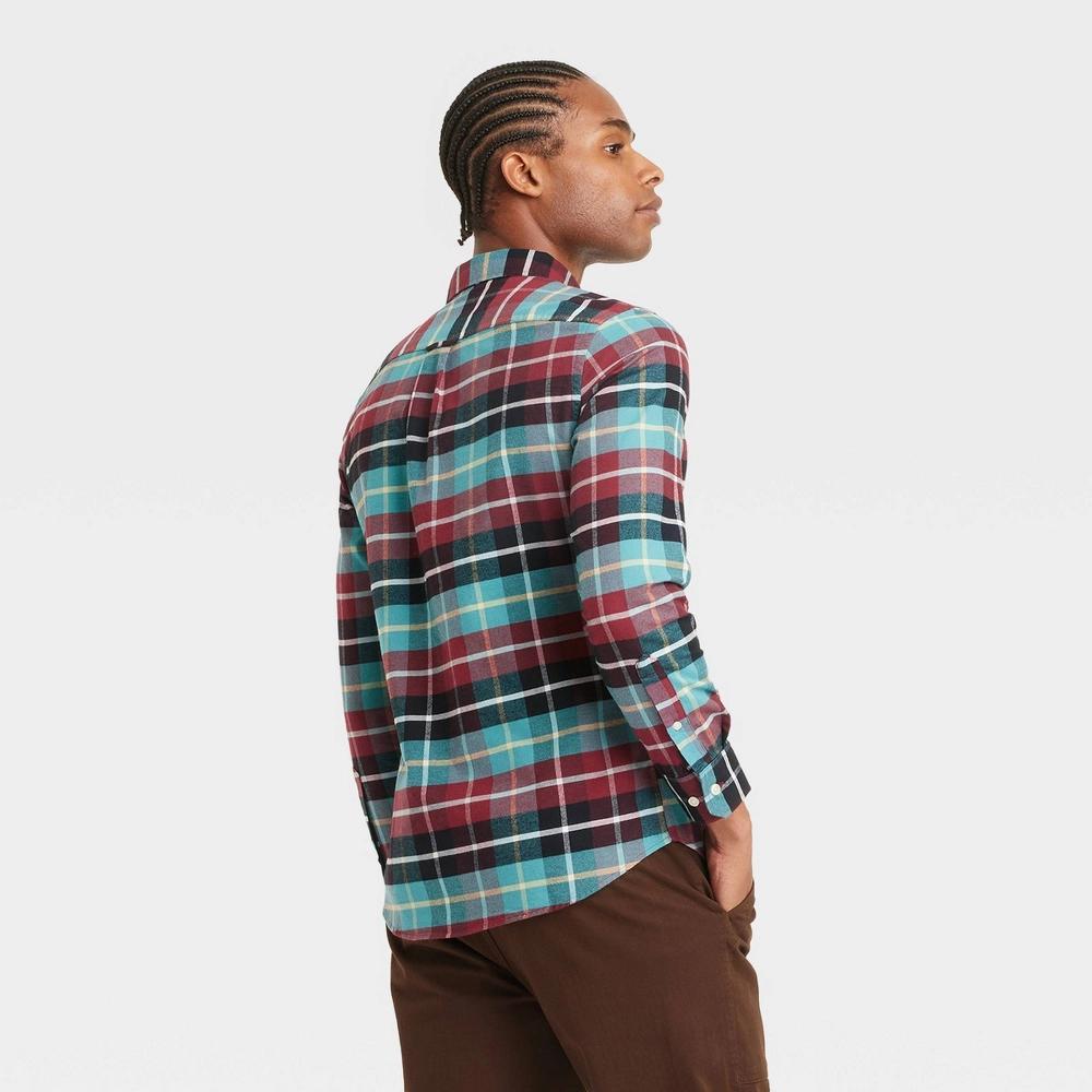 Mens Long Sleeve Collared Button-Down Shirt - Goodfellow & Co Teal Blue L Product Image