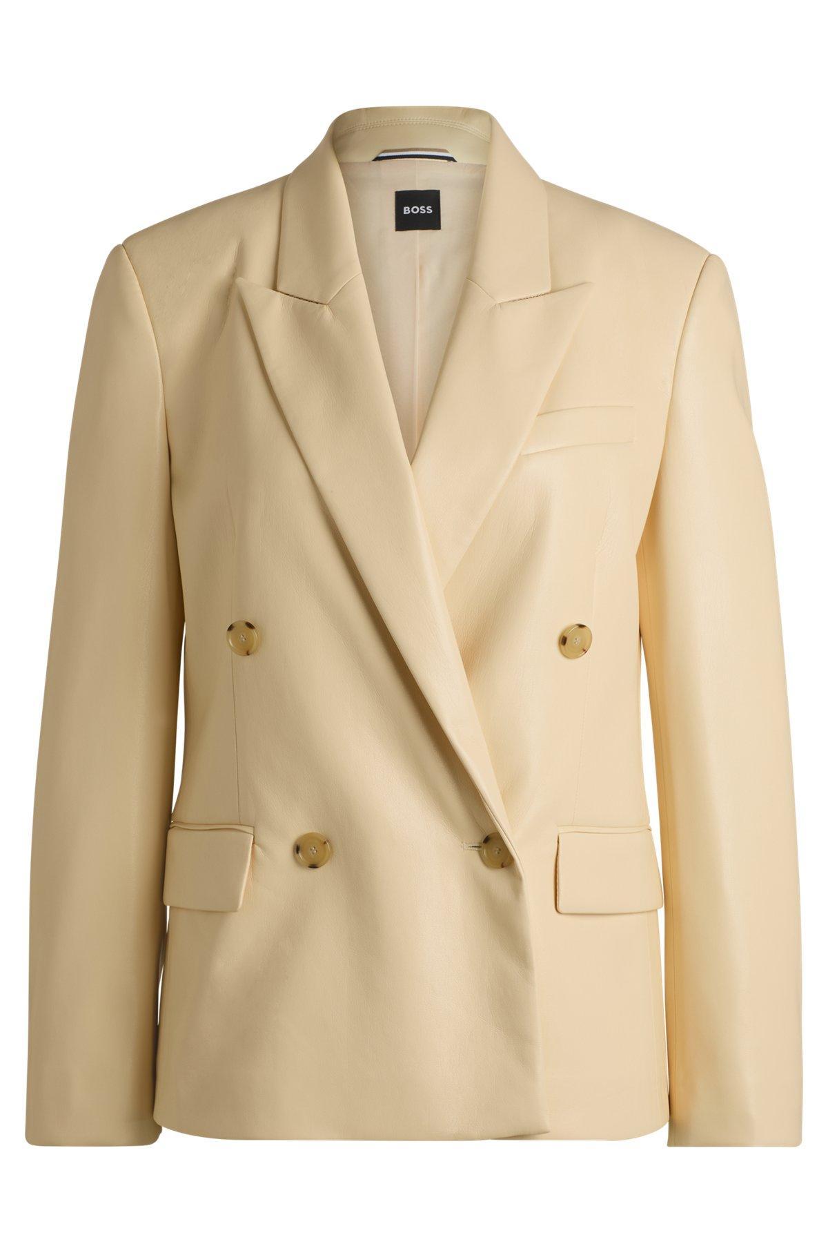 BOSS - Regular-fit double-breasted blazer in faux leather - Light Beige Product Image