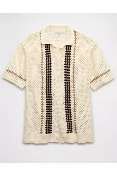 AE Weekend Crochet Button-Up Sweater Polo Shirt Product Image