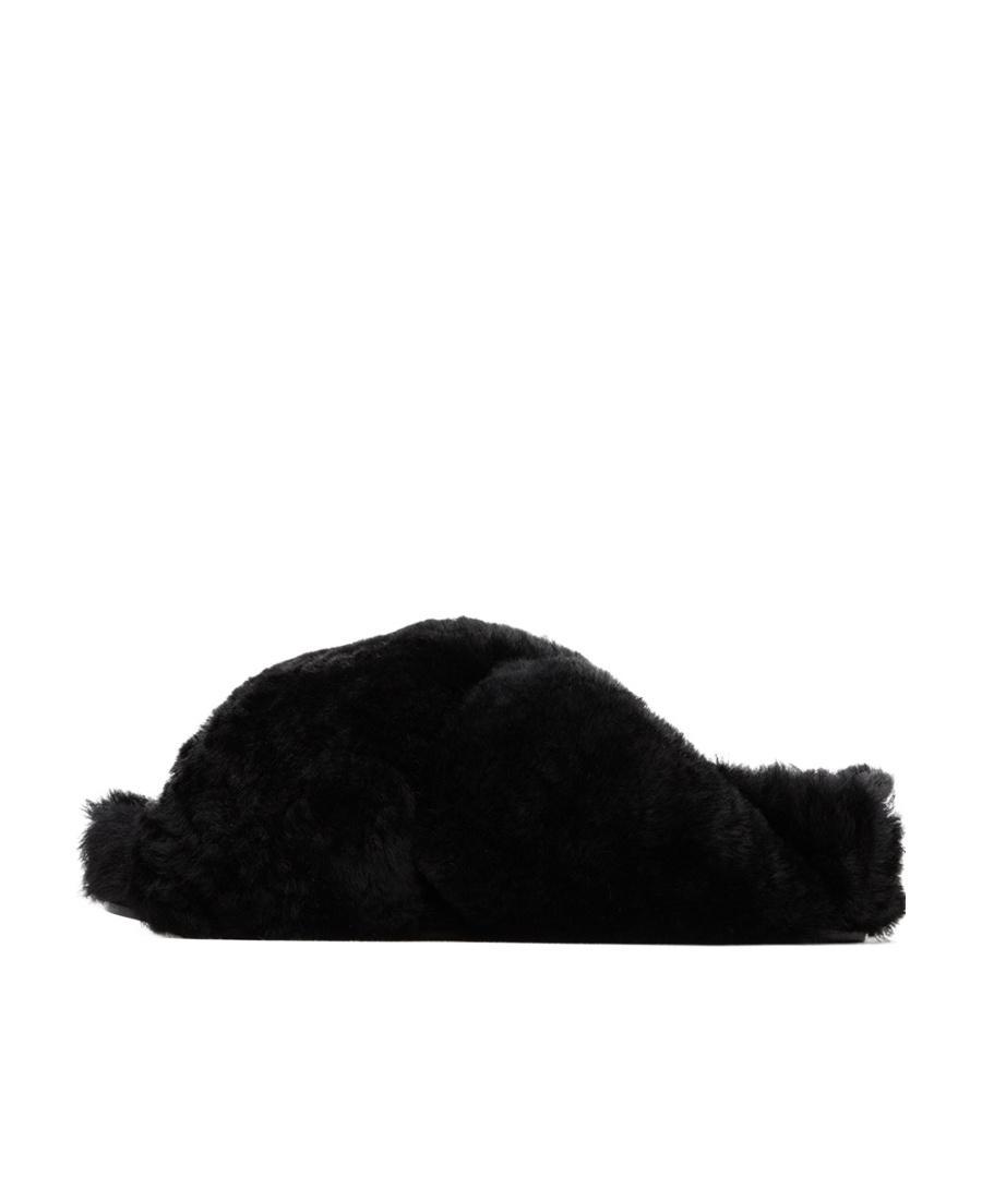 JIL SANDER Shearling Crossover Slides In Black Product Image