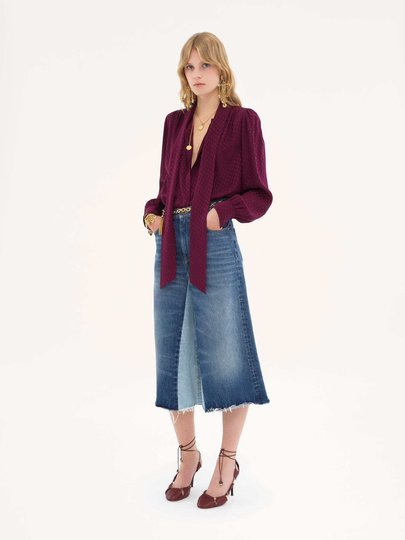 Lavallière blouse in silk jacquard Product Image