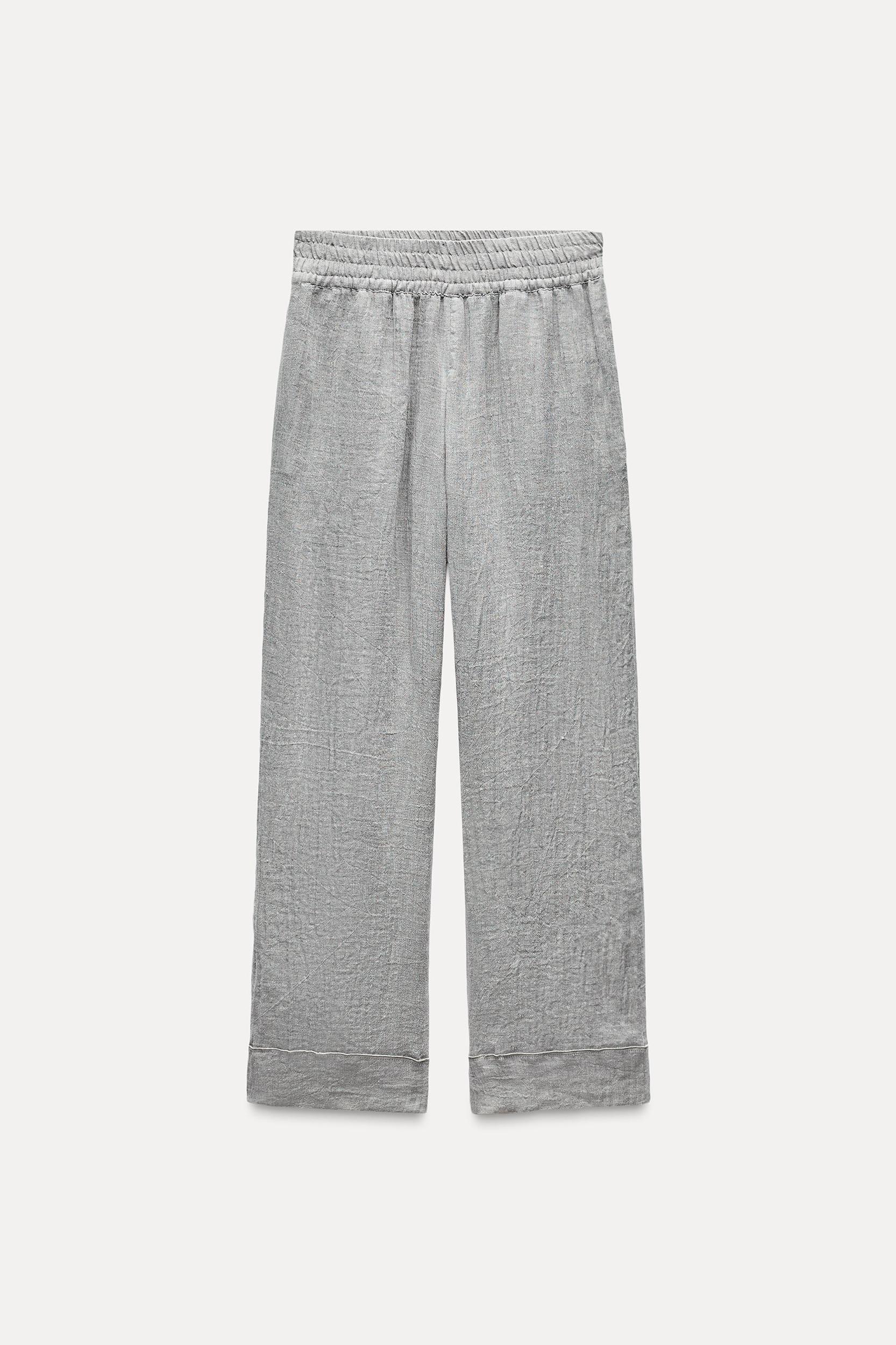 100% LINEN WIDE LEG PANTS ZW COLLECTION Product Image
