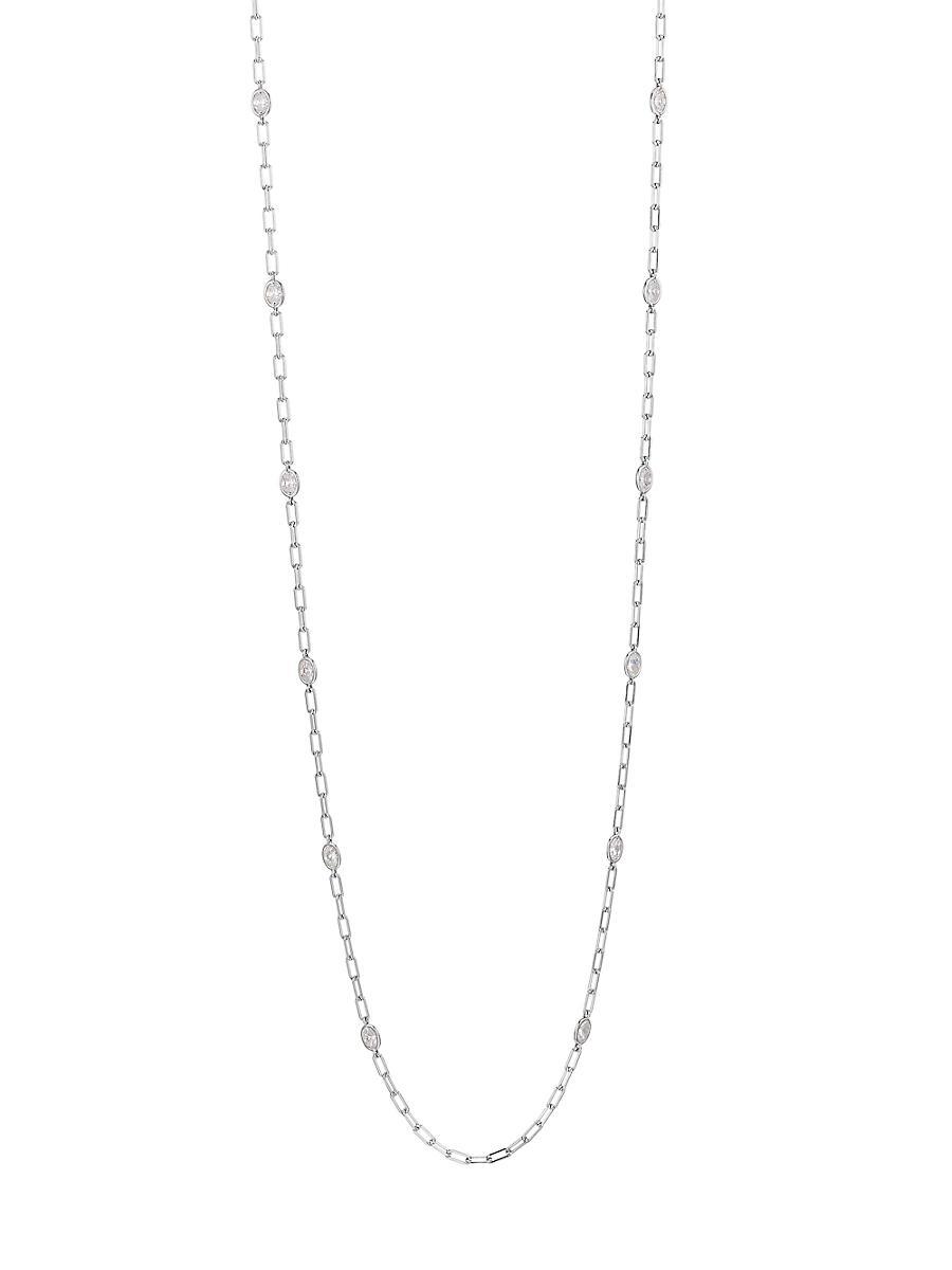 Womens Elevate Oval Cubic Zirconia Paper Clip Station Necklace Product Image