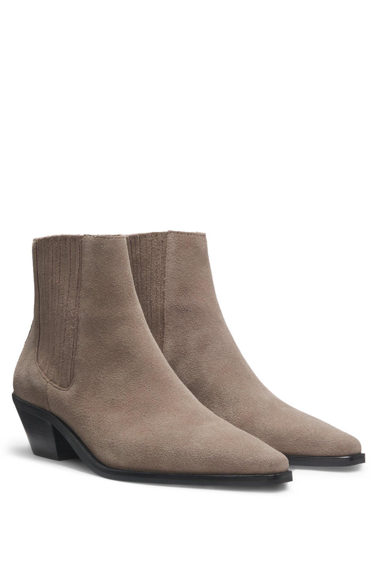 BOSS - Ankle boots in suede with Cuban heel - Light Brown Product Image