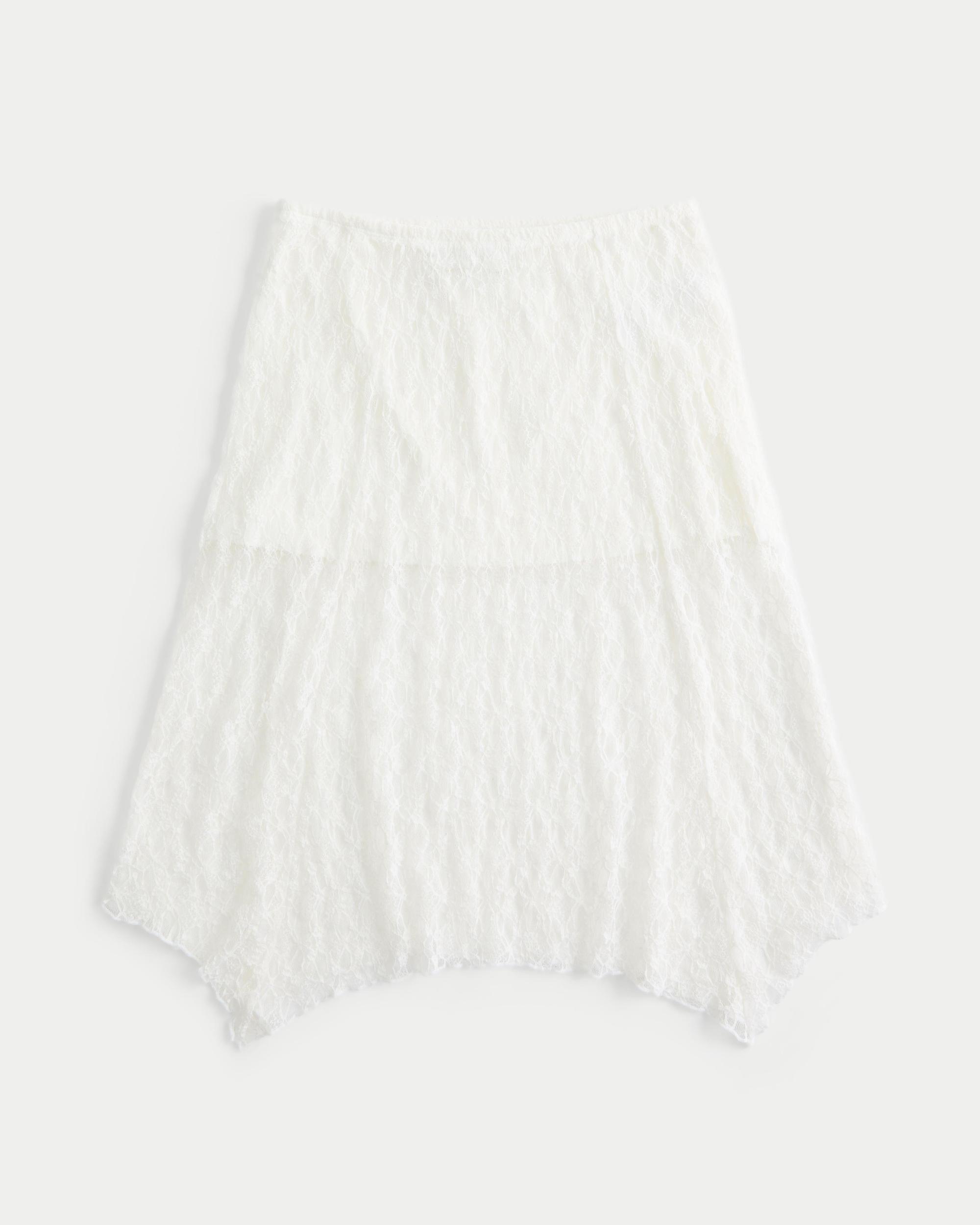 Asymmetrical Hem Lace Midi Skirt Product Image