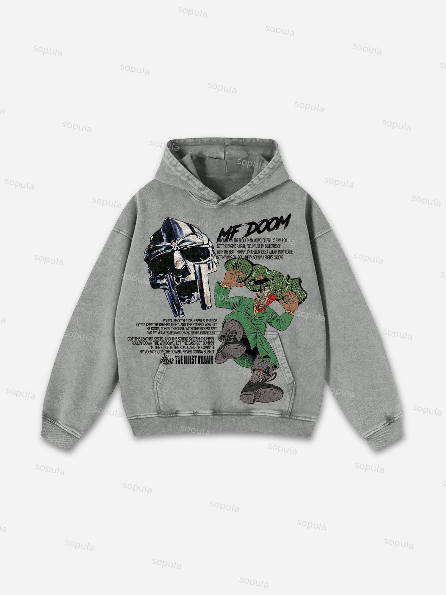 Vintage The Illest Villain Mf Doom Graphic Washed Hoodie Product Image