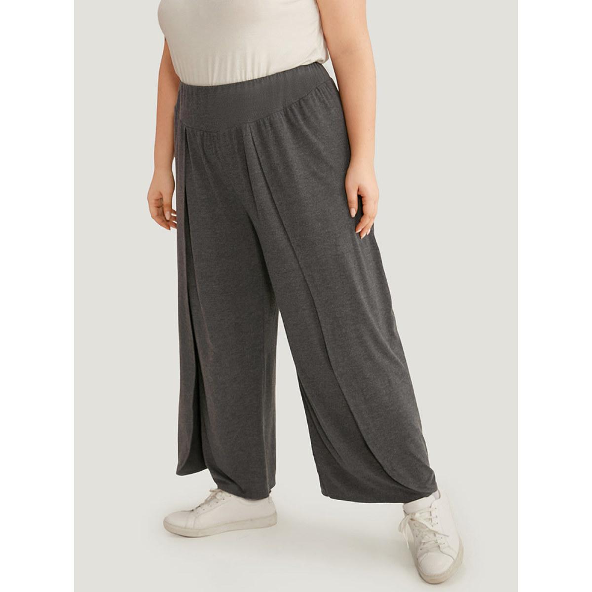 Plus Size Wideband Waist Tiered Wide Leg Pants Women DimGray Casual Wide Leg High Rise Dailywear Pants BloomChic 30/6X Product Image