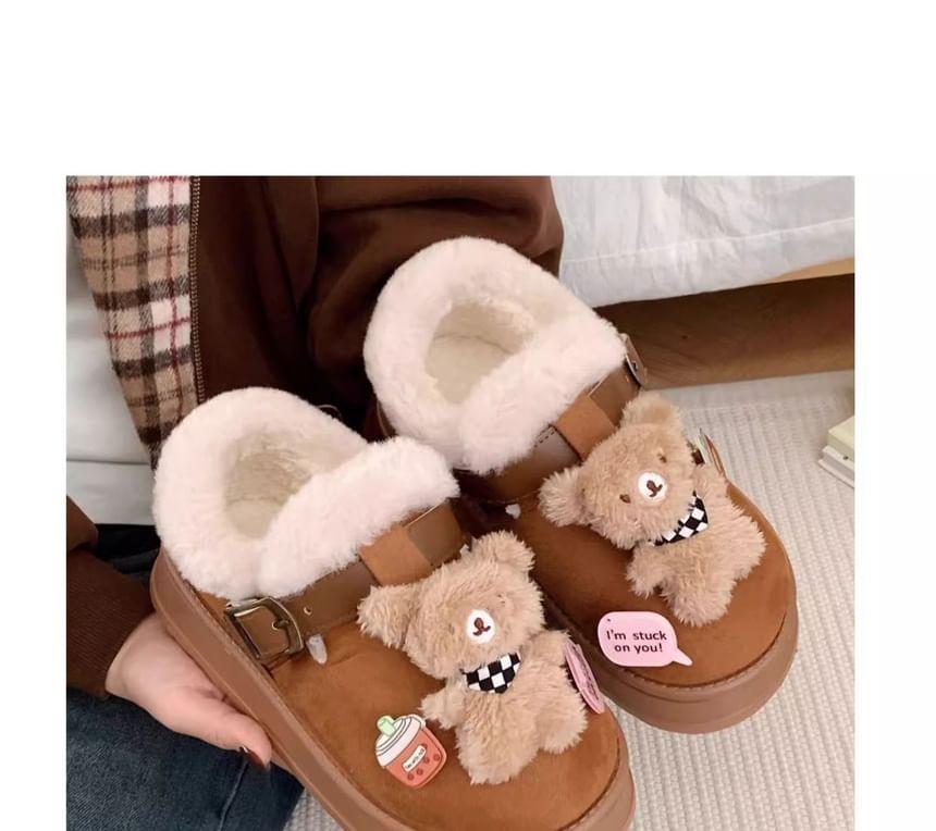 Bear Fleece-Lined Buckled Slippers Product Image