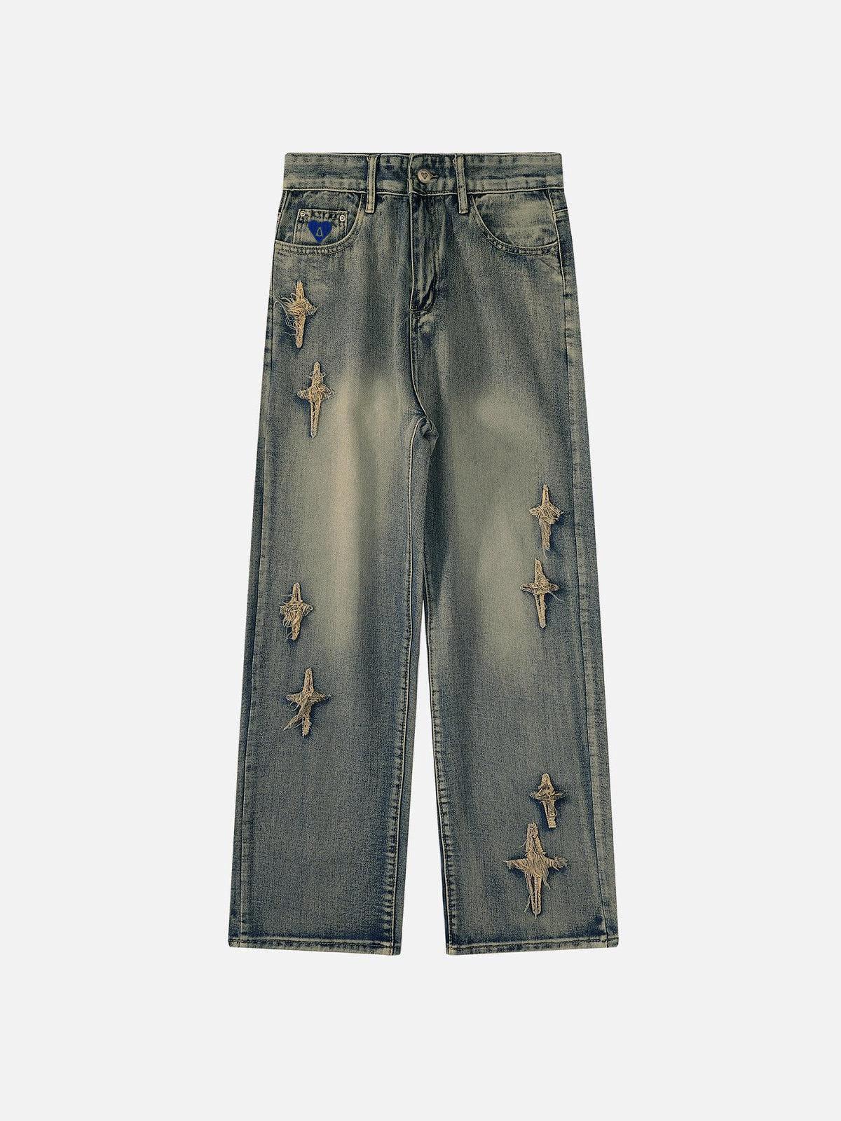 Aelfric Eden Star Embroidered Washed Straight Jeans Product Image