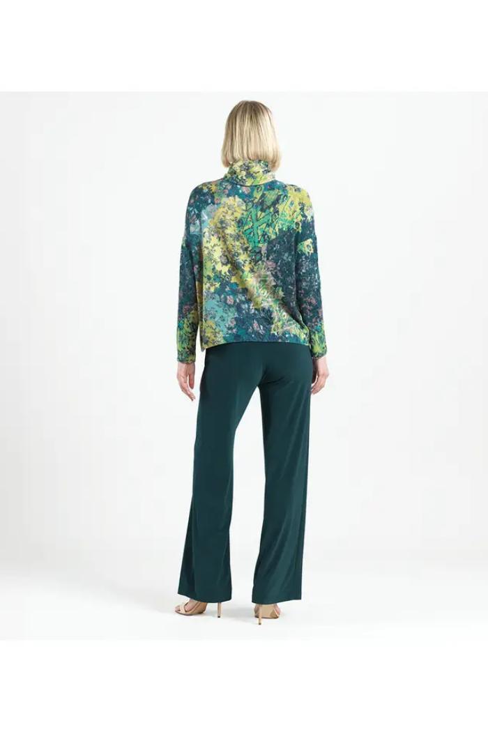 Soft Cozy Floral Patch Print Turtleneck Sweater W/ Tipped Hem Product Image
