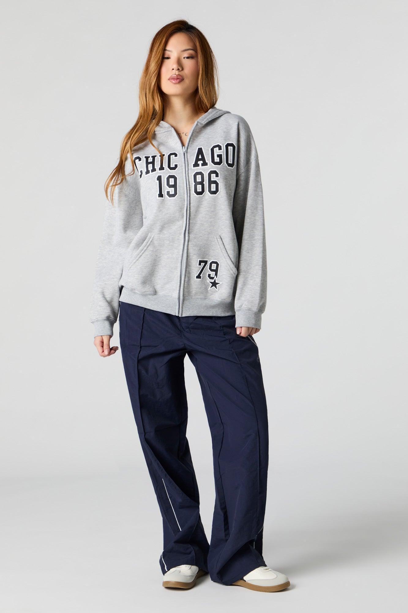 Oversized Printed Zip-Up Fleece Hoodie Female Product Image