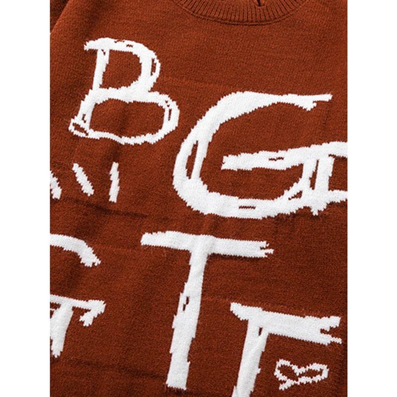 Couple Matching Crew Neck Lettering Distressed Sweater Product Image