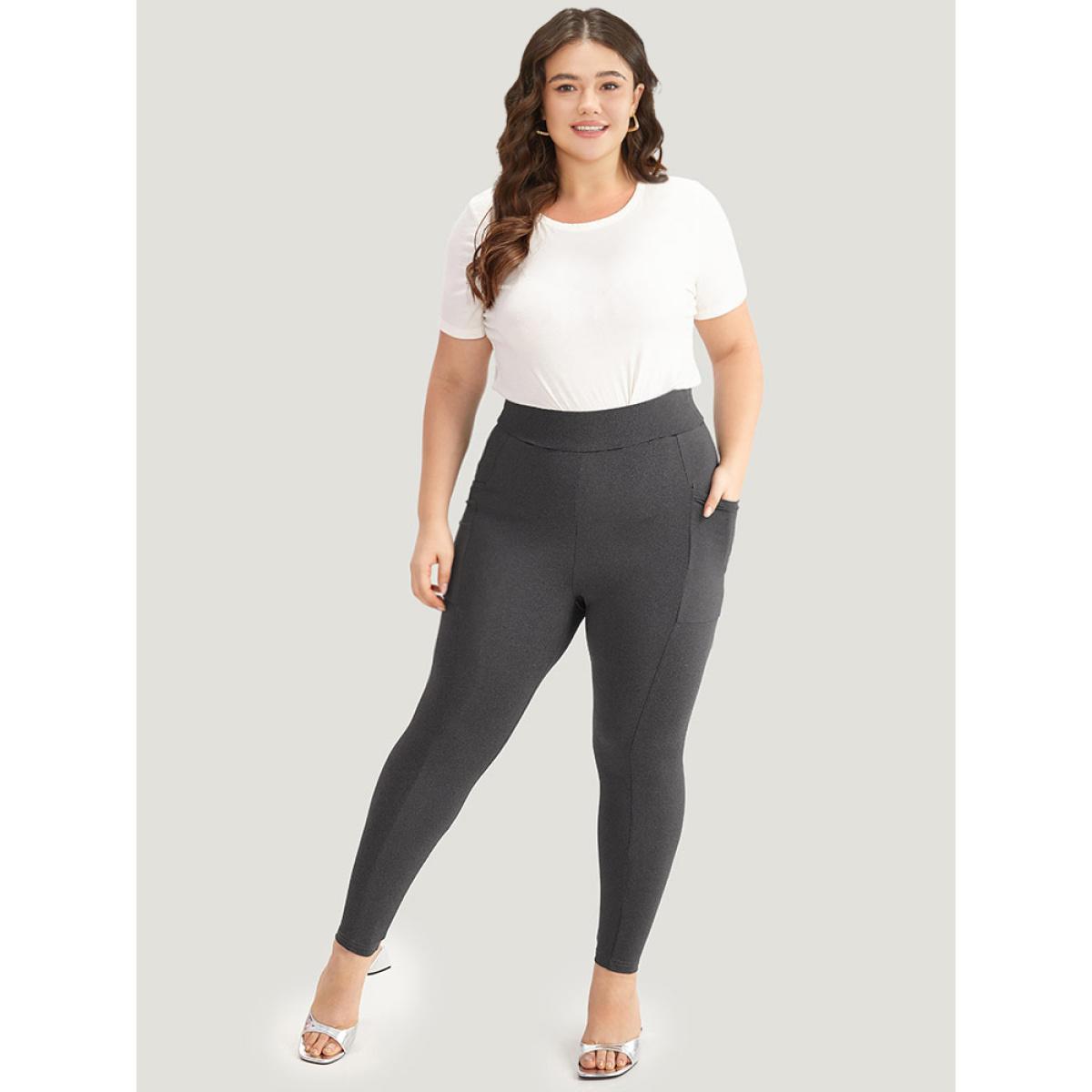 Plus Size Solid Pocket Very Stretchy Leggings Women DimGray Elegant High stretch Skinny High Rise Dailywear Leggings BloomChic 28/5X Product Image