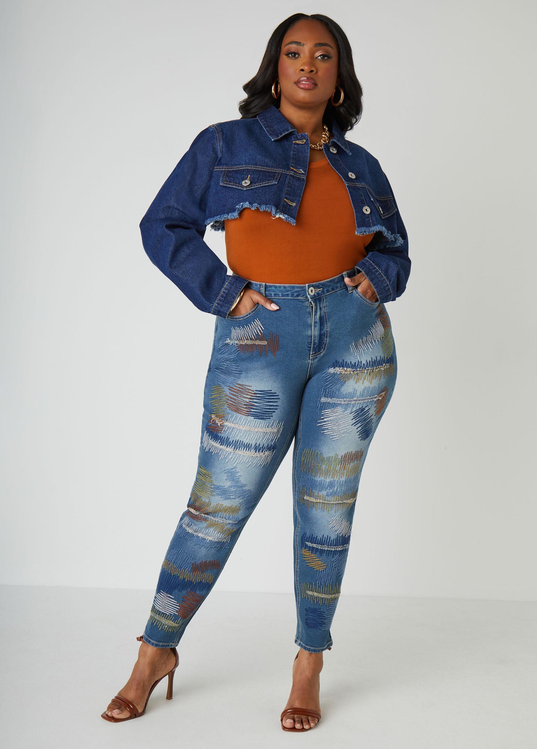 Cropped Frayed Denim Jacket Product Image