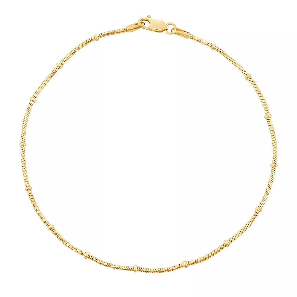 Jordan Blue 14k Gold Over Silver Snake Chain Anklet, Women's, Gold Tone Product Image