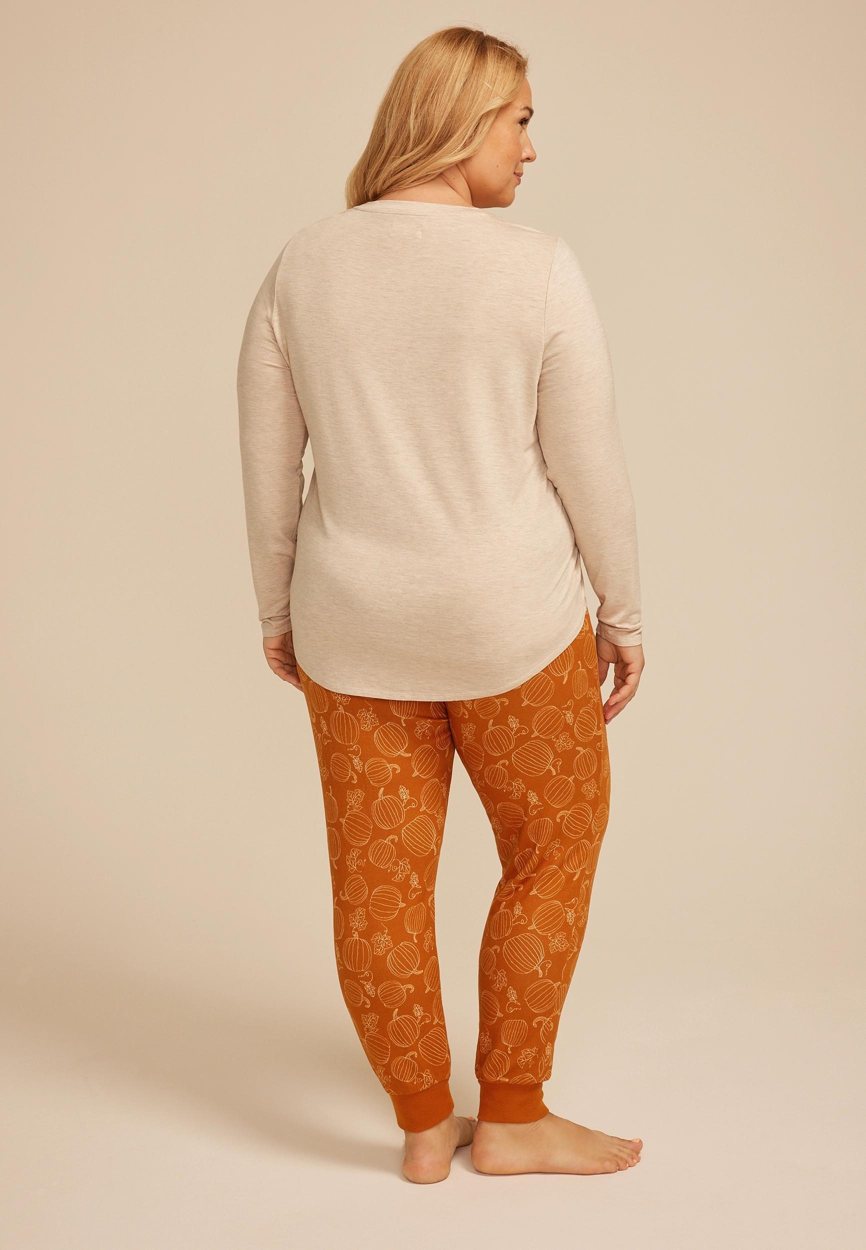 Plus Size Autumn Leaves Pumpkins Please Graphic Tee And Jogger Pajama Set Product Image