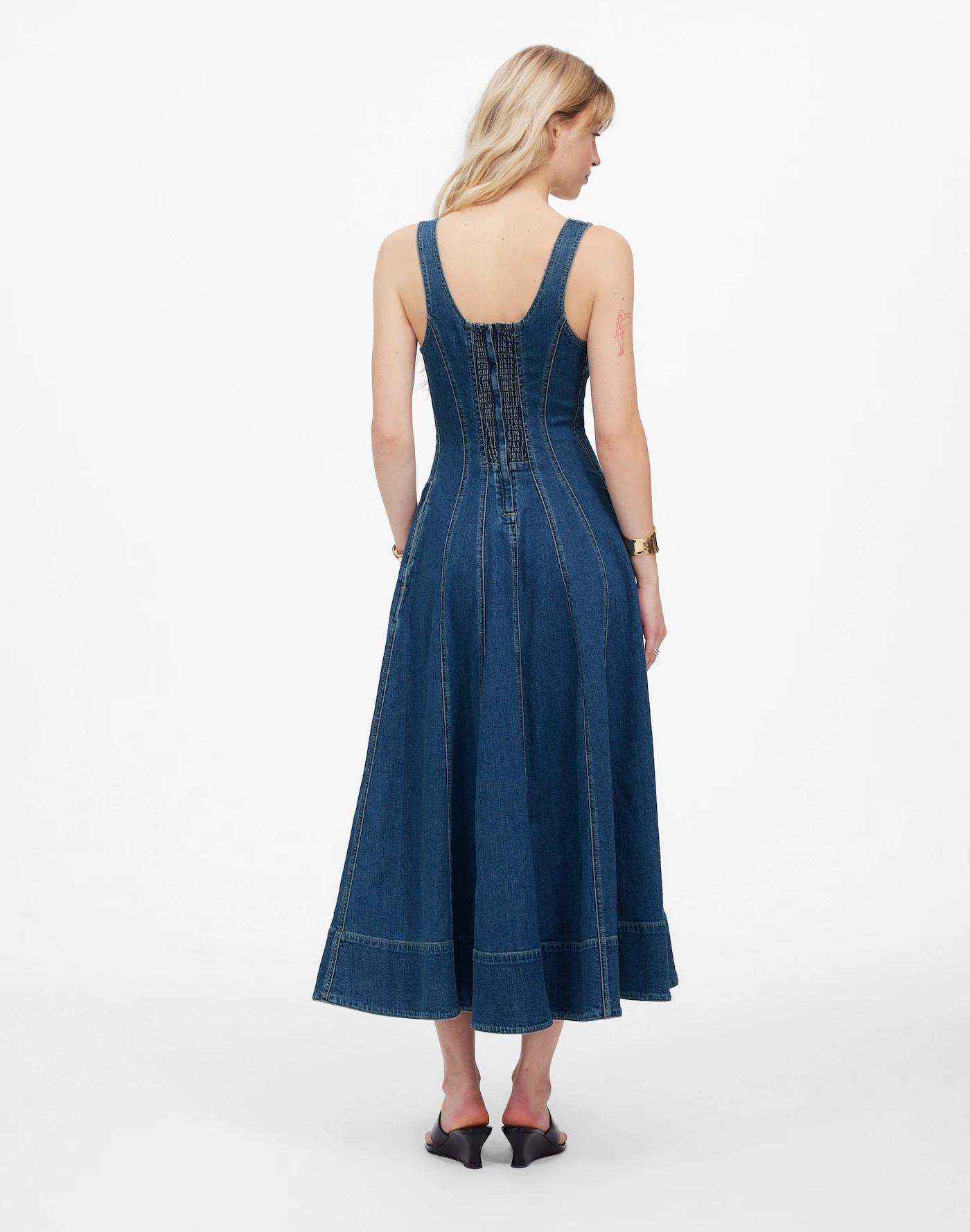 Denim Seamed Flare Midi Dress in Croswell Wash Product Image