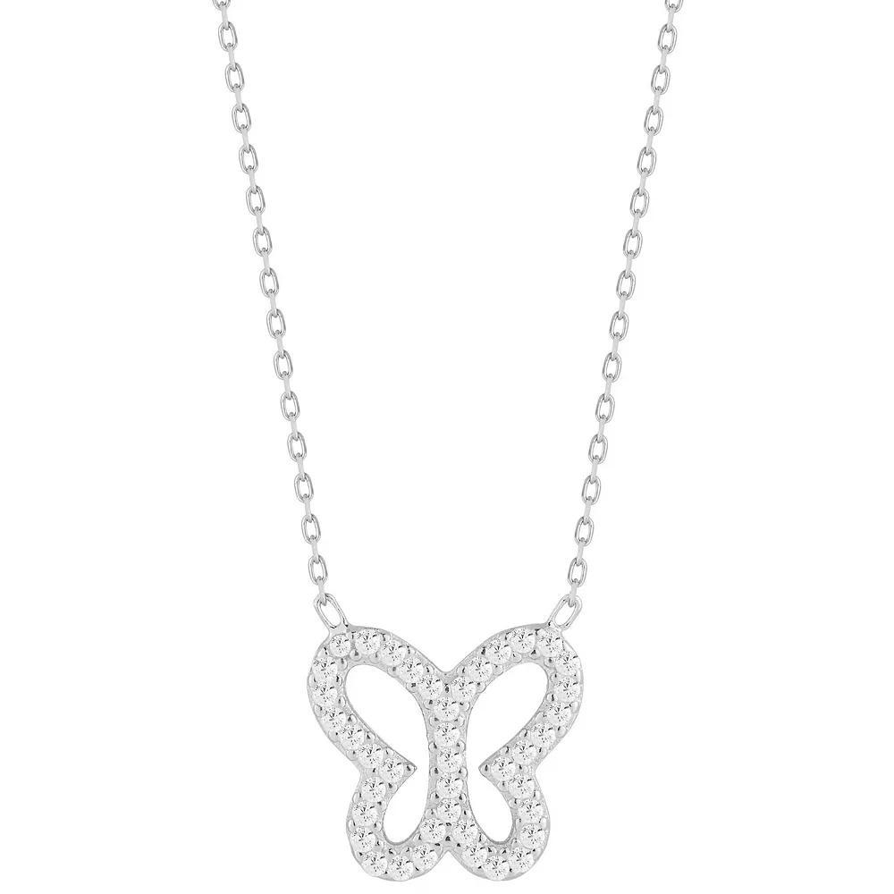Sunkissed Sterling Cubic Zirconia Open Butterfly Pendant Necklace, Women's, Size: 18", Silver Tone Product Image