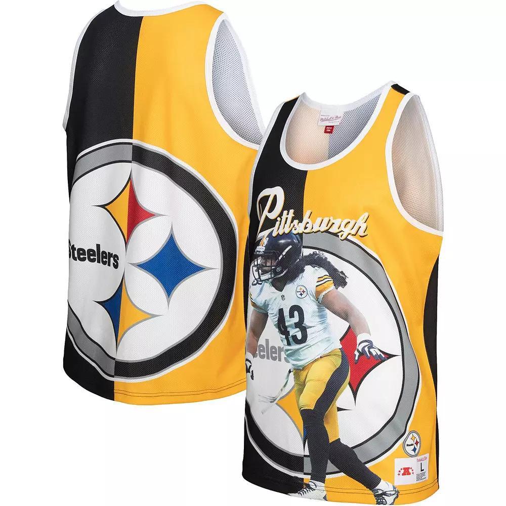 Mens Mitchell & Ness Troy Polamalu /Gold Pittsburgh Steelers Retired Player Graphic Tank Top Product Image