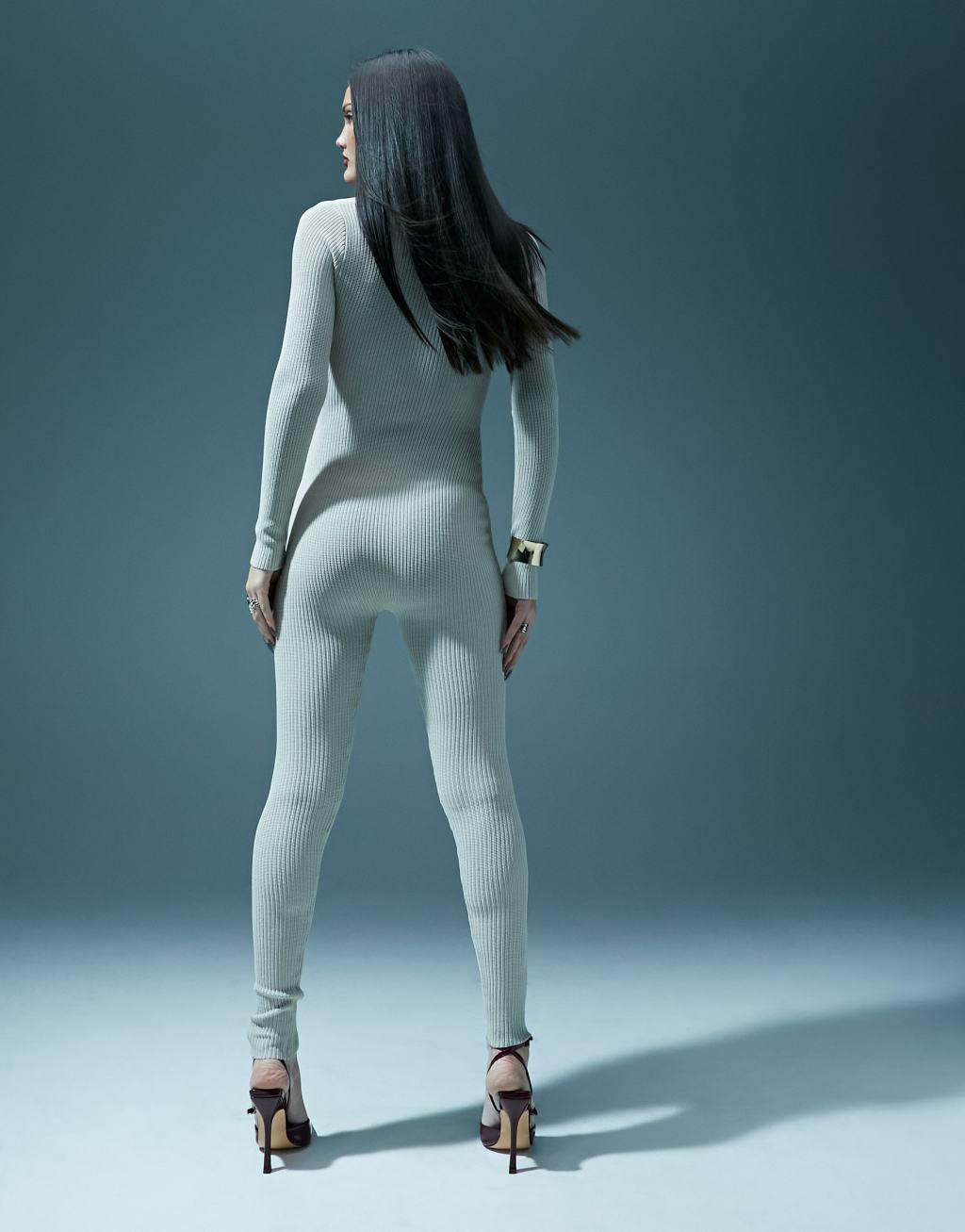 Murci knit deep plunge scoop neck unitard in stone Product Image