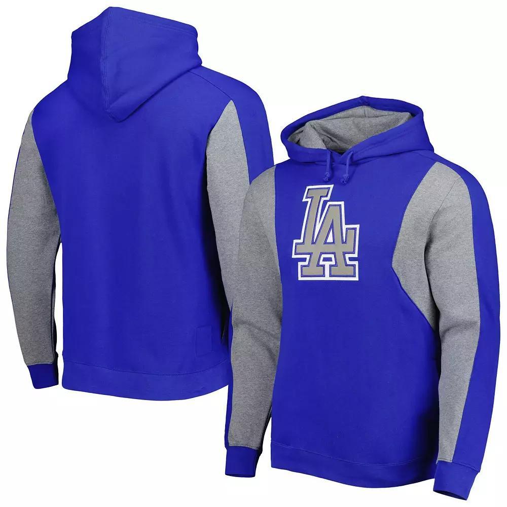 Men's Mitchell & Ness Royal/Heather Gray Los Angeles Dodgers Colorblocked Fleece Pullover Hoodie, Size: Small, Blue Product Image