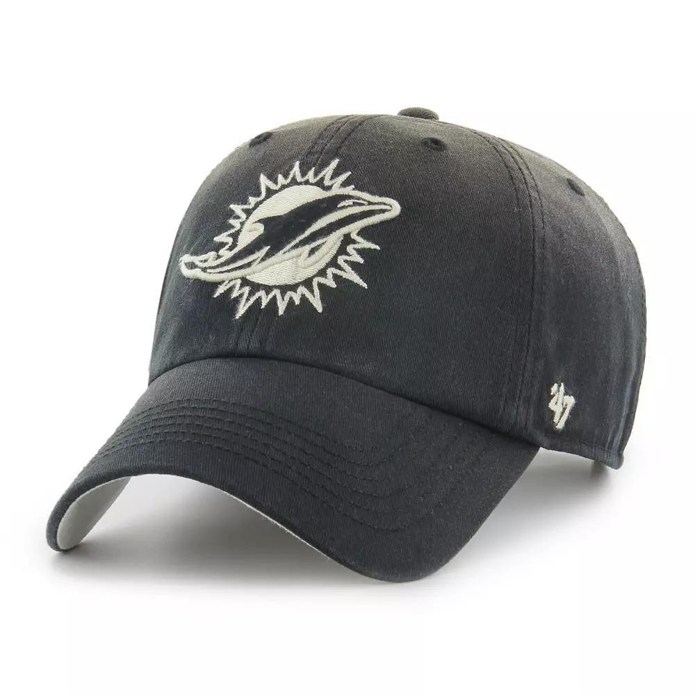 Men's '47  Black Miami Dolphins Dusted Relaxed Clean Up Adjustable Hat Product Image