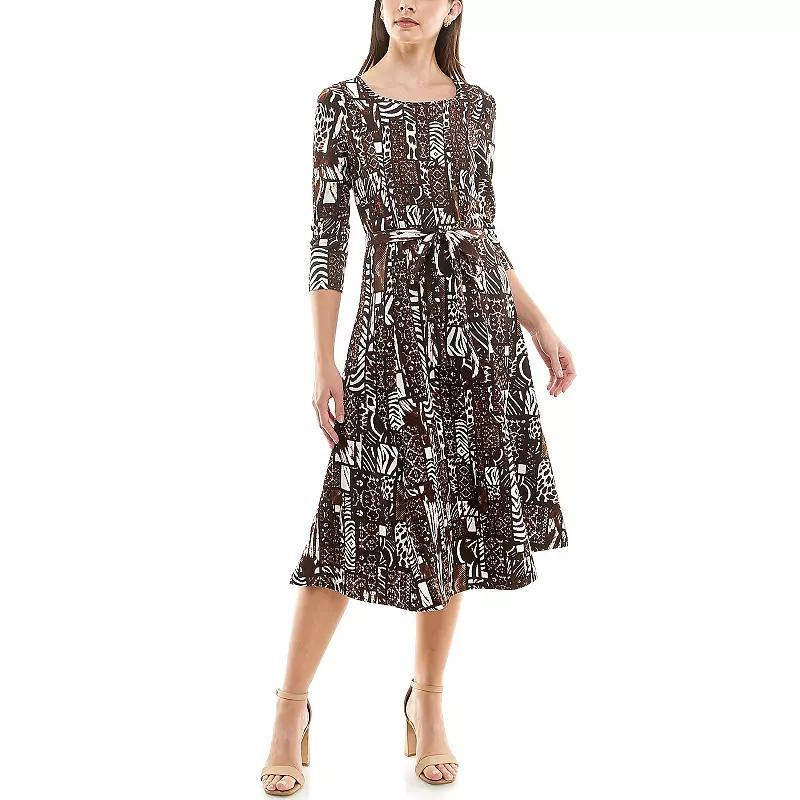 Women's Nina Leonard Sylvia Print Midi Dress, Size: Large, Brown Bean Team Product Image