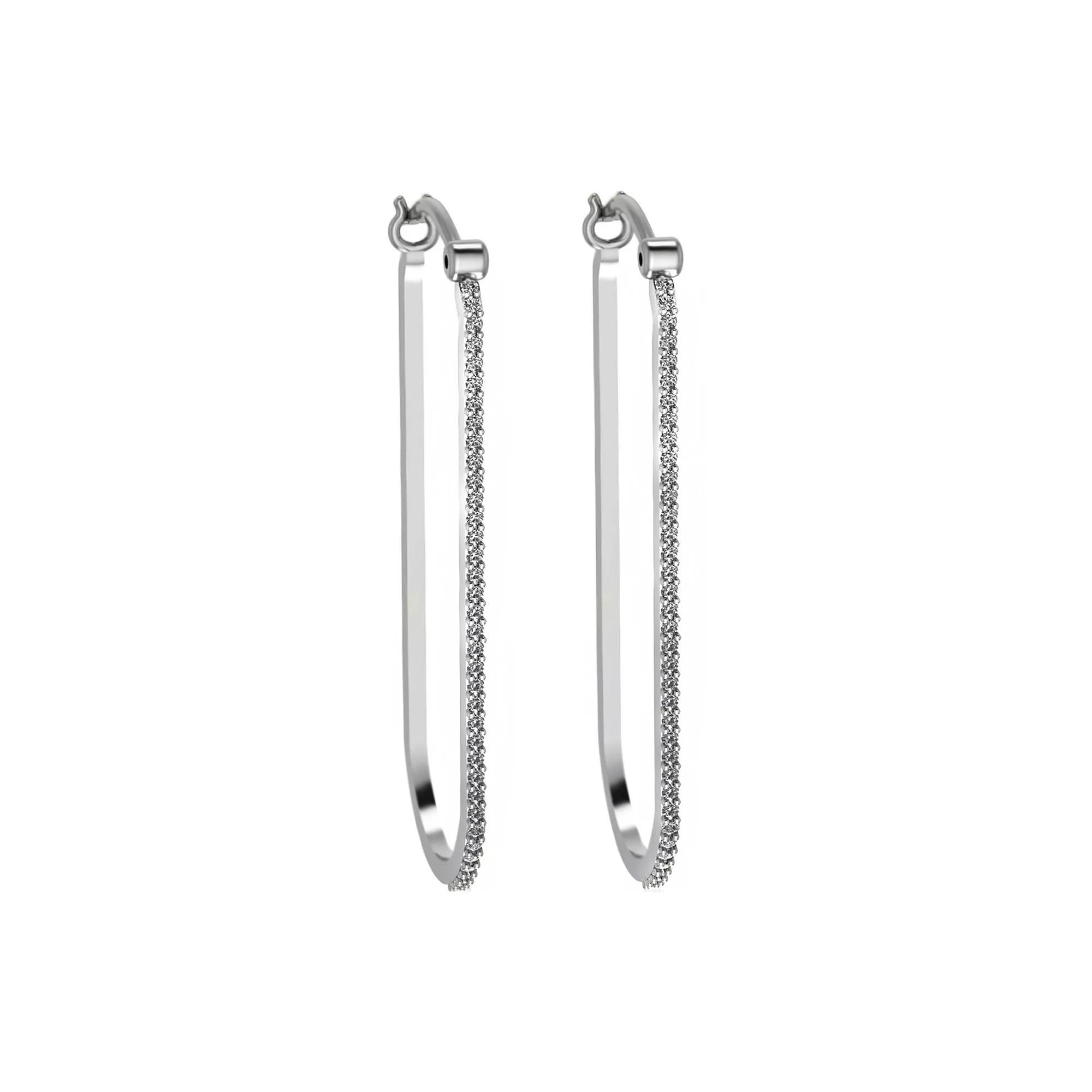 10k White Gold Diamond Oval Click-It Hoop Earrings, Women's, 10k Gold Product Image