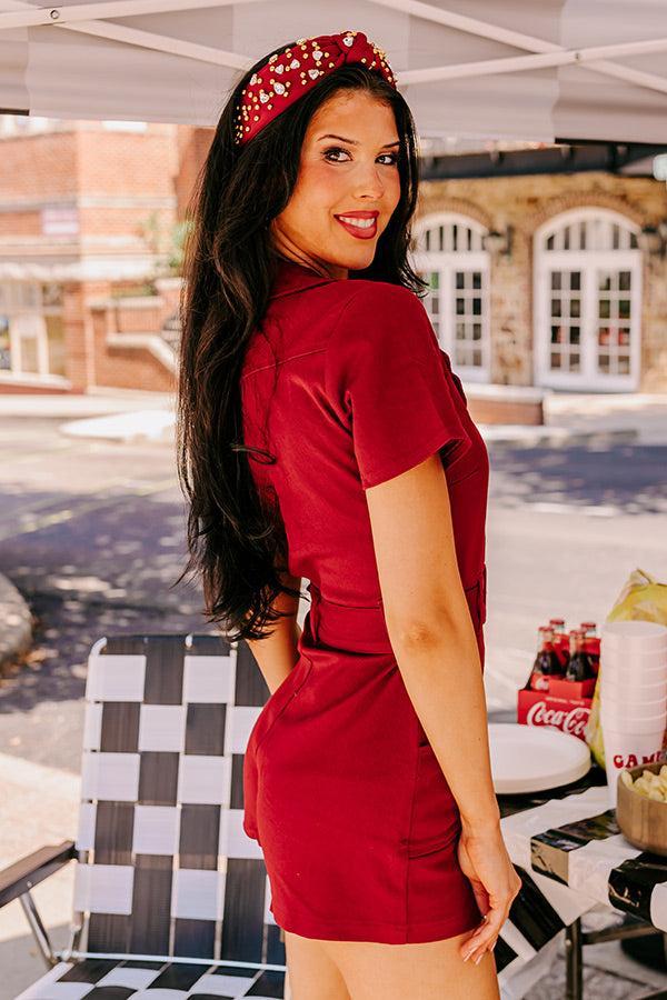 Stay Sophisticated Denim Romper In Wine Product Image