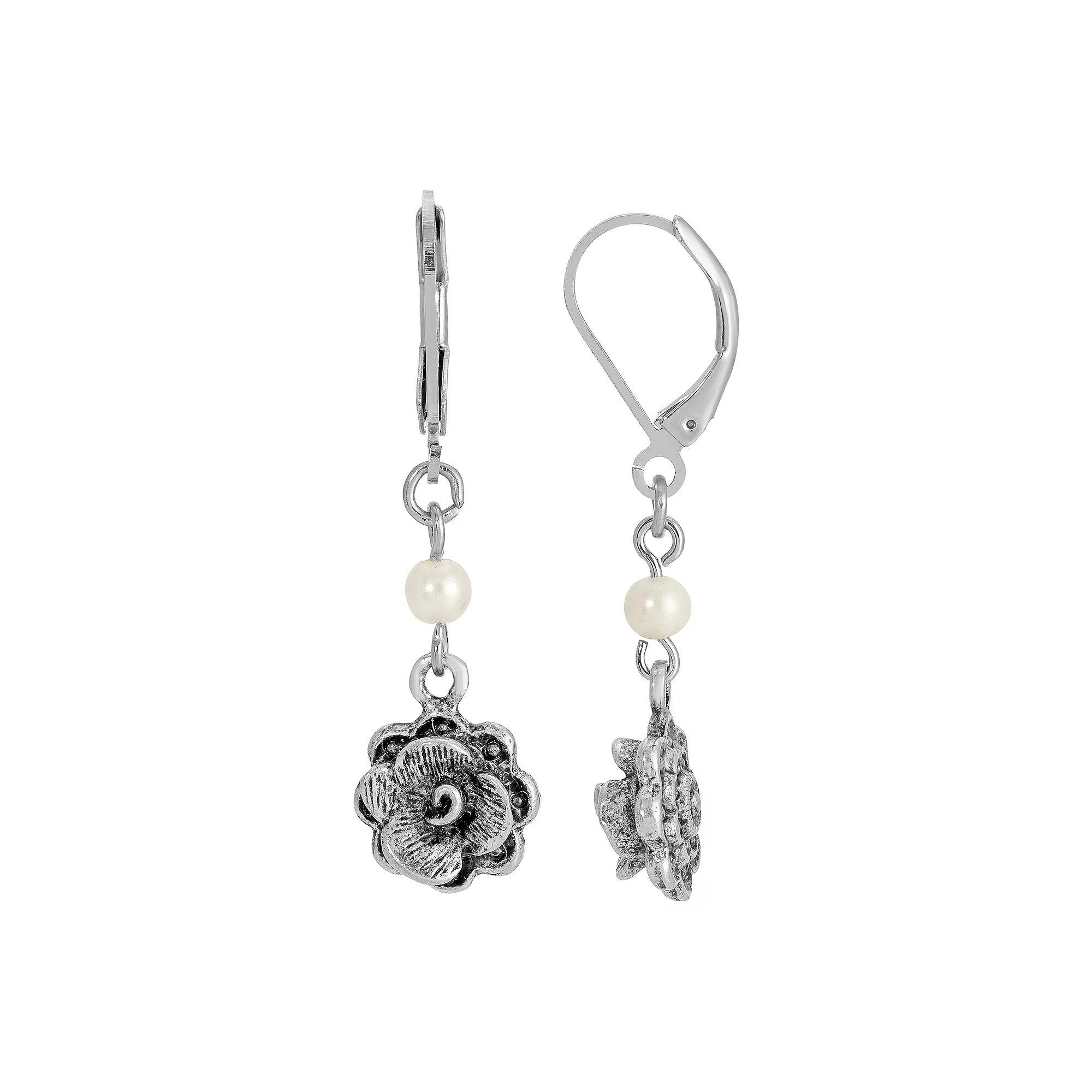 1928 Gold Tone Flower Drop Earrings, Women's Product Image