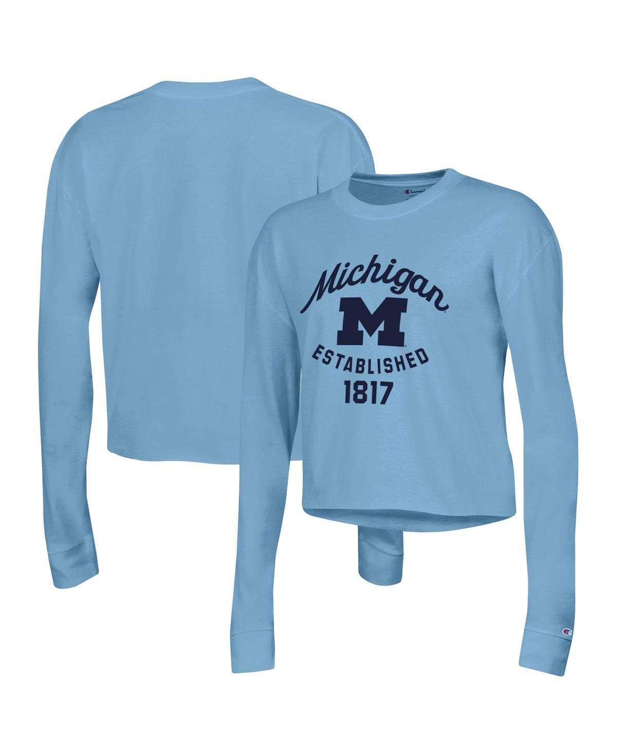 Women's Champion Blue Michigan Wolverines Boyfriend Cropped Long Sleeve T-Shirt, Size: 2XL Product Image