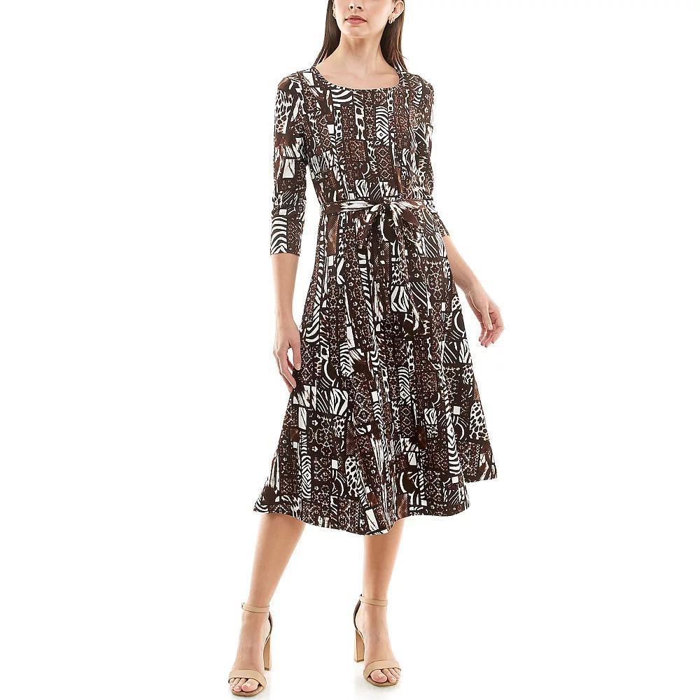 Women's Nina Leonard Sylvia Print Midi Dress, Size: Large, Brown Bean Team Product Image