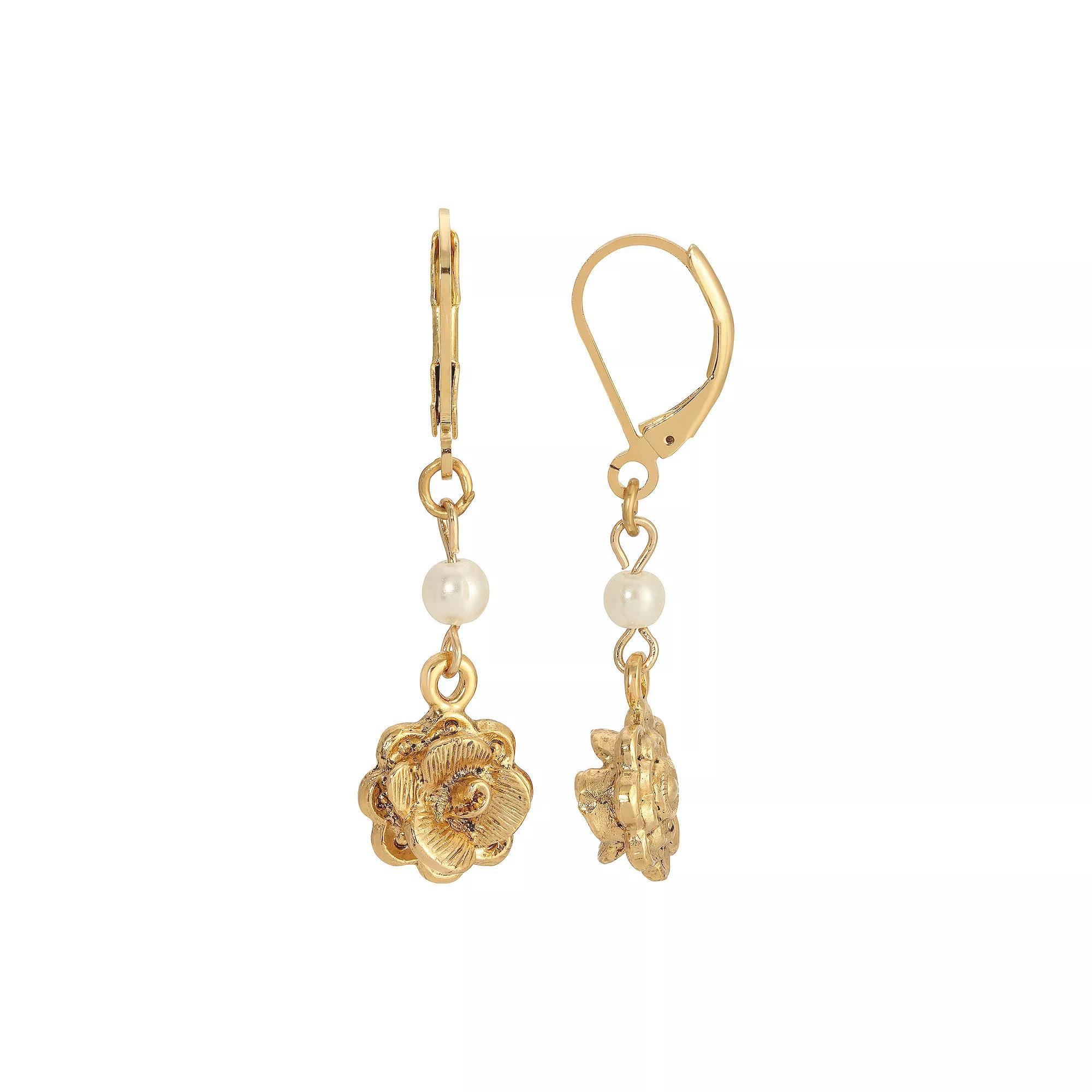 1928 Gold Tone Flower Drop Earrings, Women's Product Image
