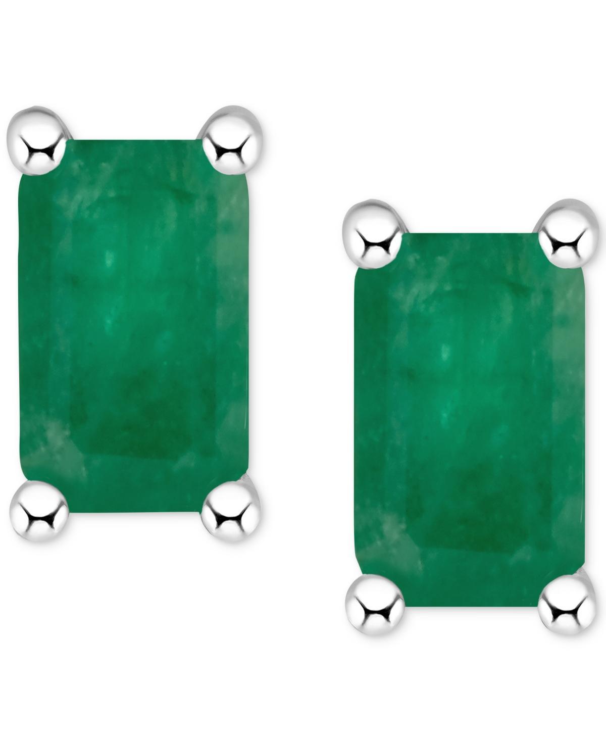 14k White Gold Emerald Cut Birthstone Stud Earrings, Women's, Red Jul Product Image