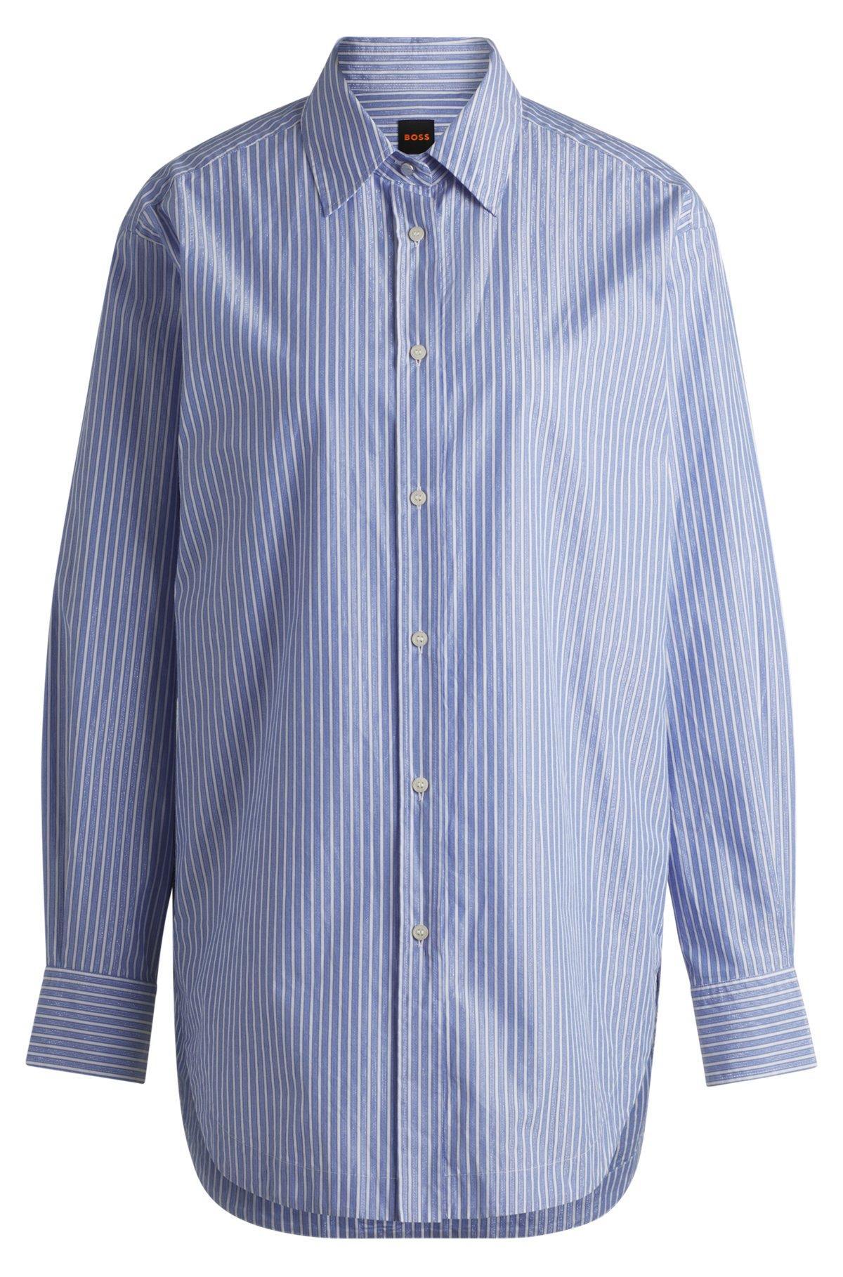 BOSS - Relaxed-fit blouse in striped poplin - Dark Blue Product Image