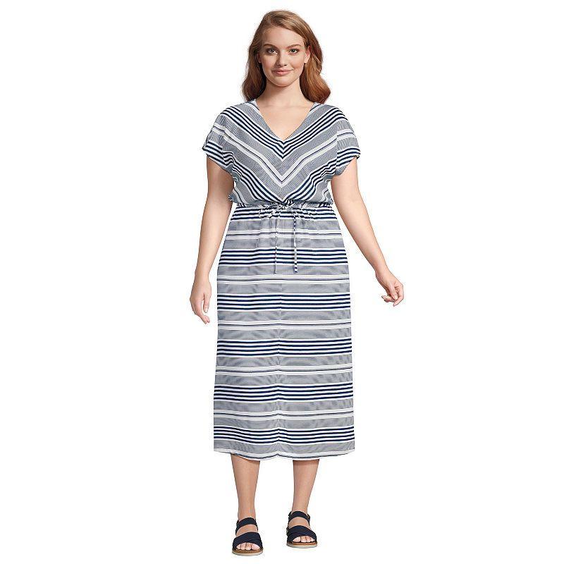 Plus Size Lands End Draped Dress, Womens Blue Classic Floral Product Image