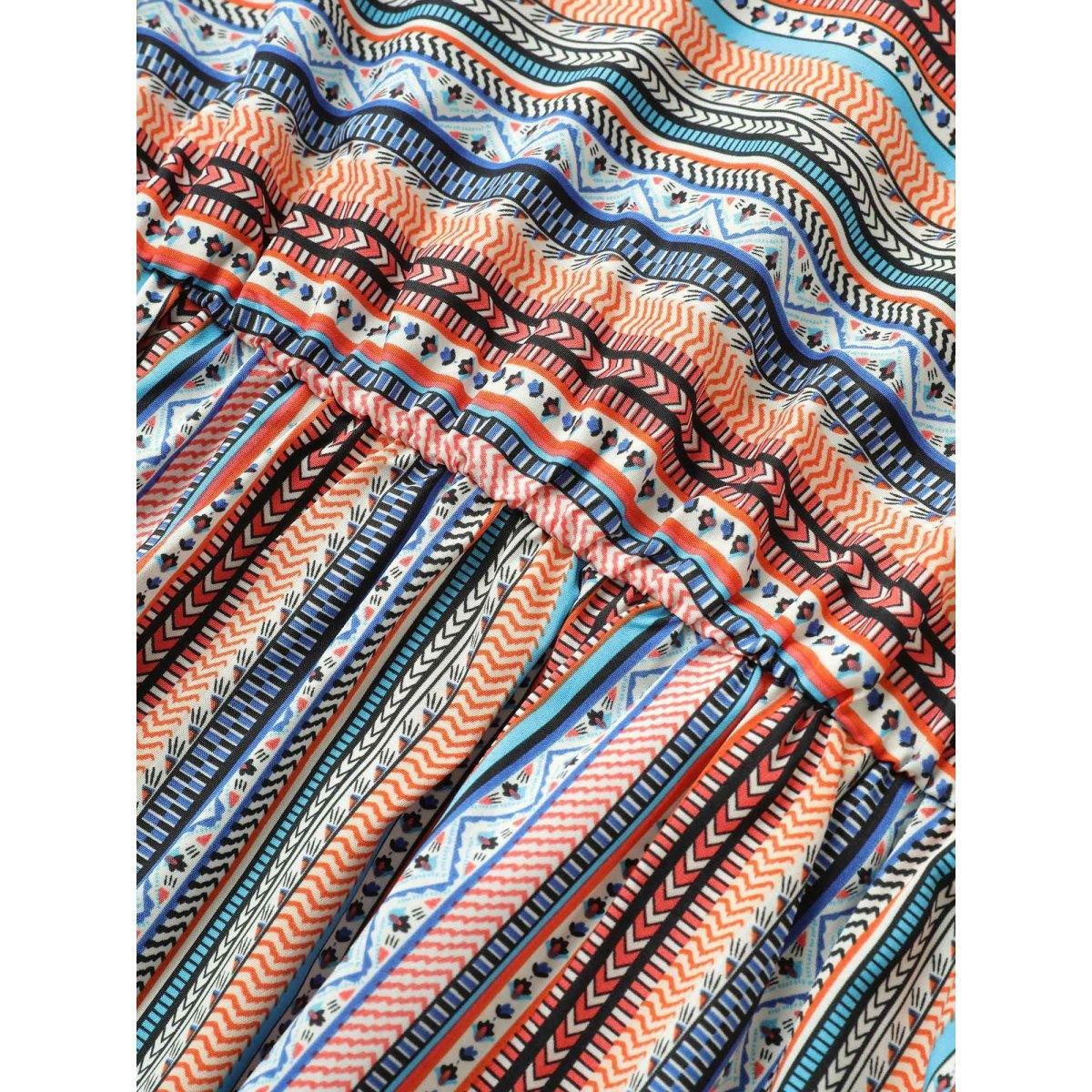 Plus Size Bandana Striped Belted Pocket Dress Orange Women Resort Non V-neck Short sleeve Curvy Midi Dress BloomChic 12/L Product Image